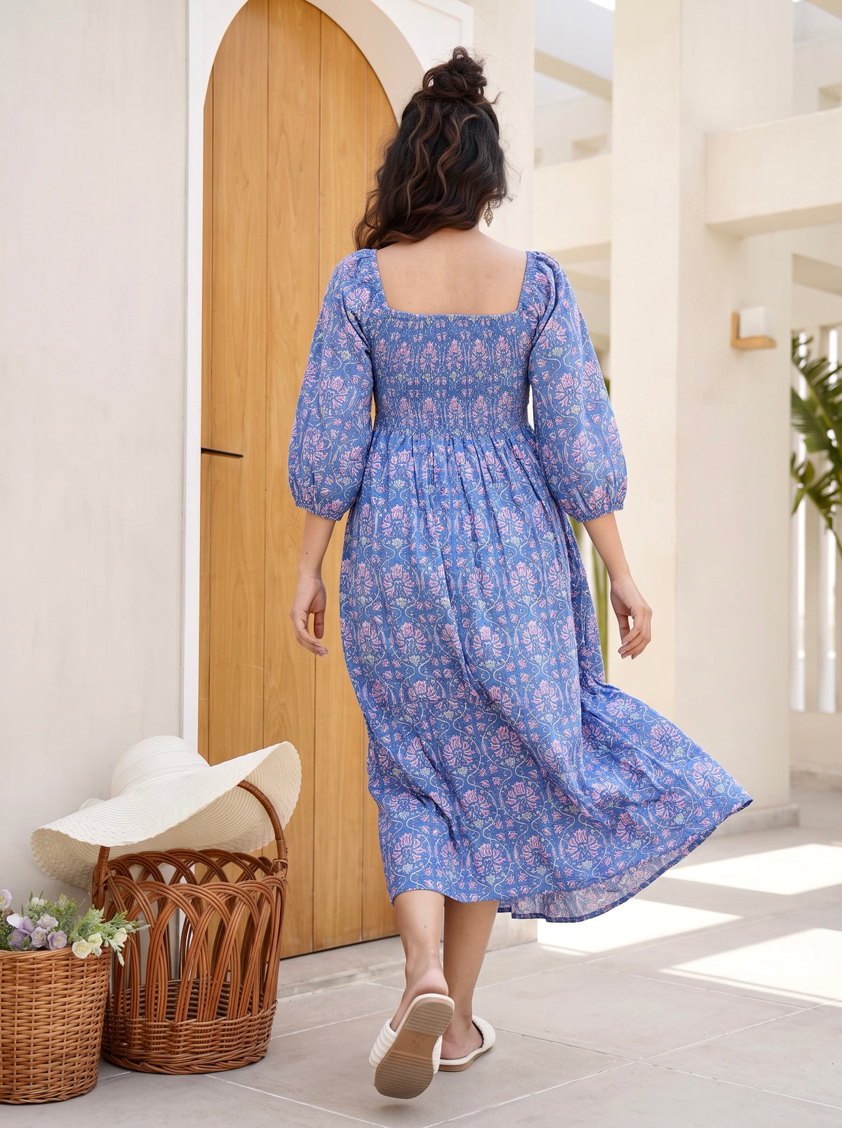 Periwinkle Bloom Smocked Midi Dress