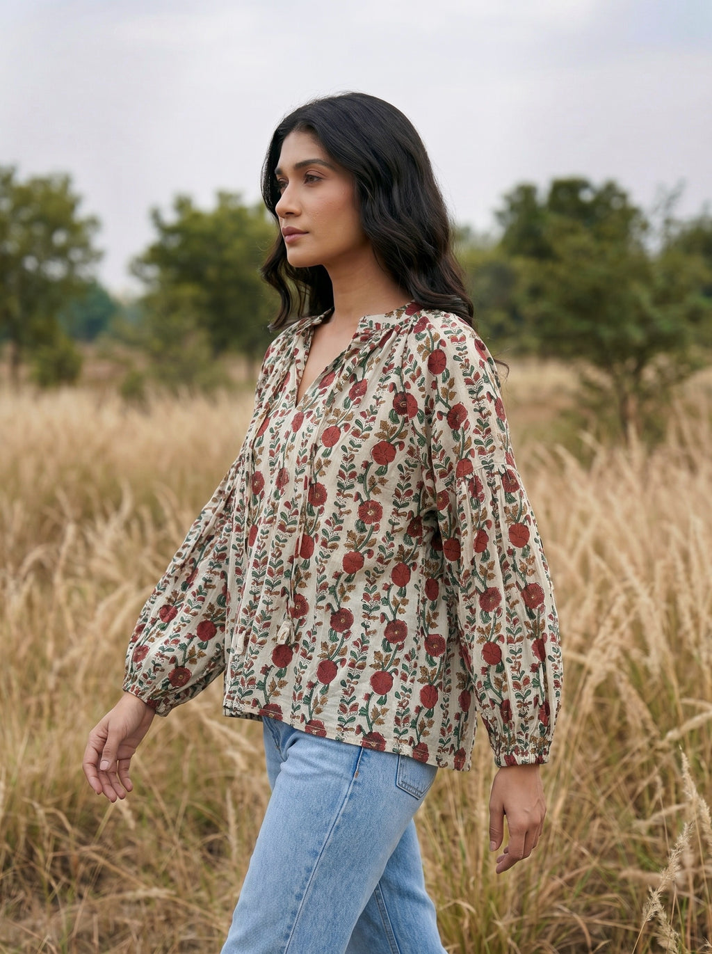 Scarlet Bloom Block Print Blouse