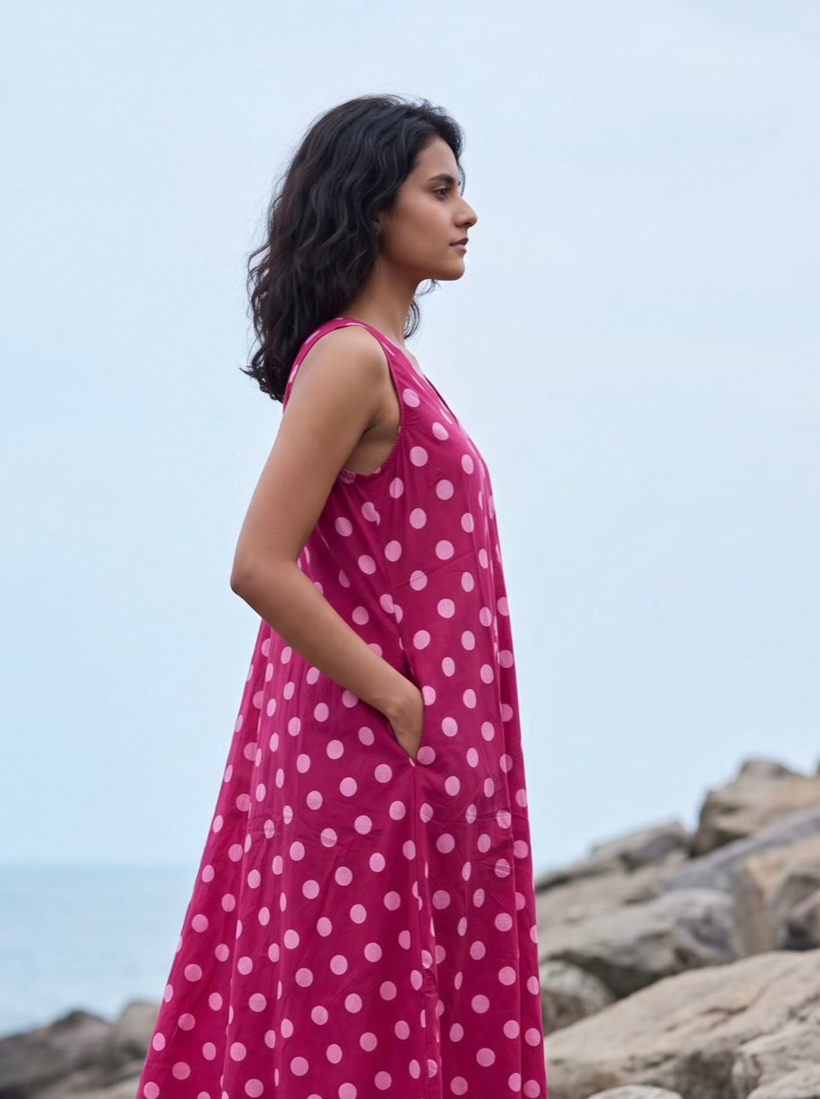 Pink Pop Polka Midi Dress
