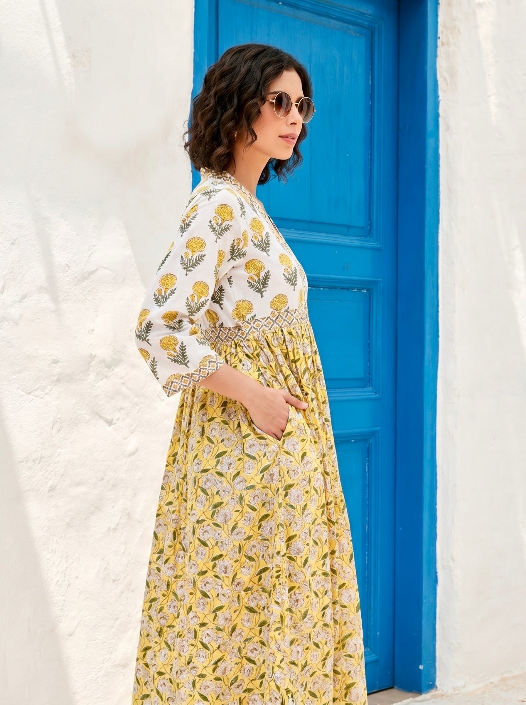 Golden Meadow Cotton Maxi Dress