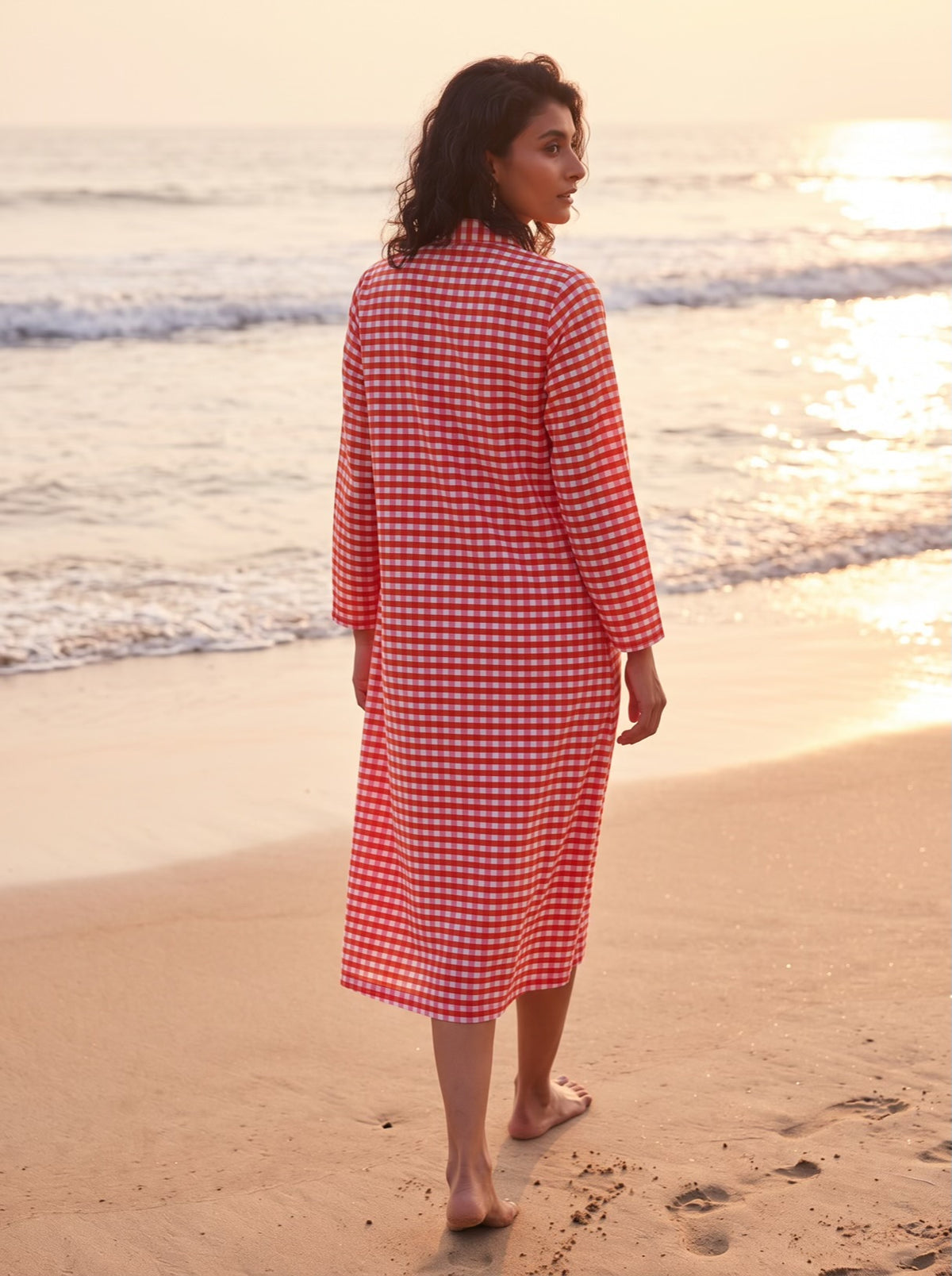 Cherry Gingham Cotton Shirt Dress