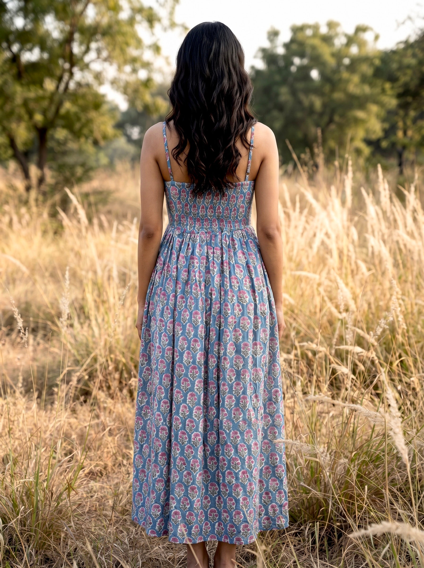 Sky Bloom Cotton Maxi Dress