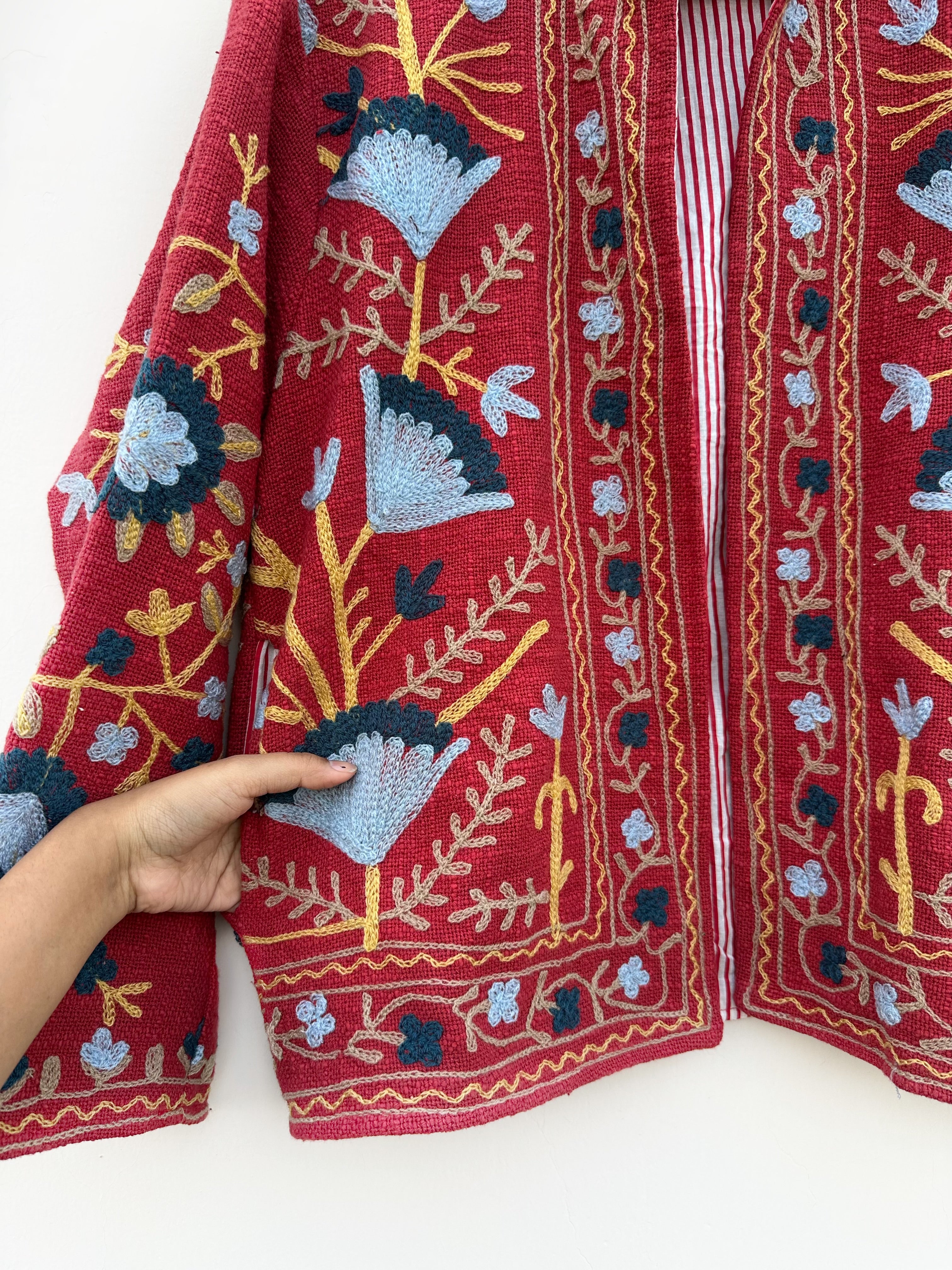Crimson Garden Cotton Tnt Suzani Jacket