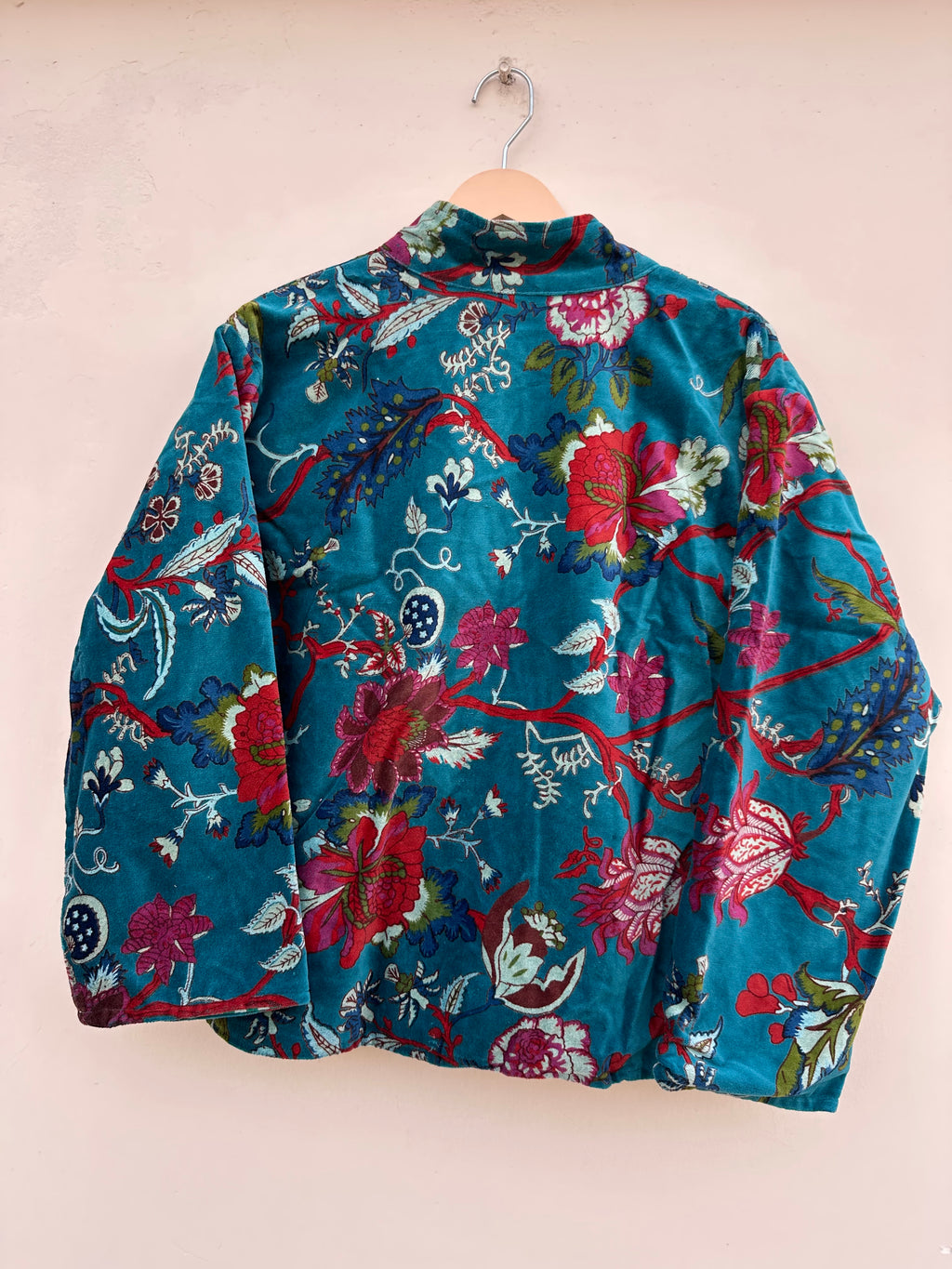 Teal Vibrant Floral Velvet Jacket