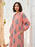 Coral Check Bloom Cotton Dress