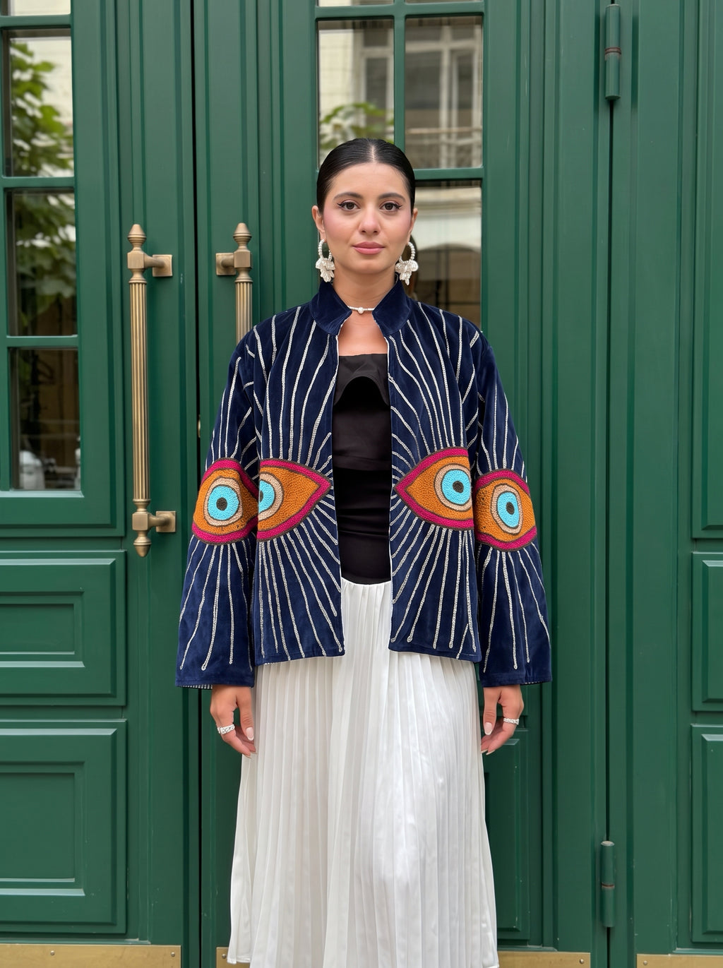 Midnight Eye Embroidered Velvet Suzani Jacket