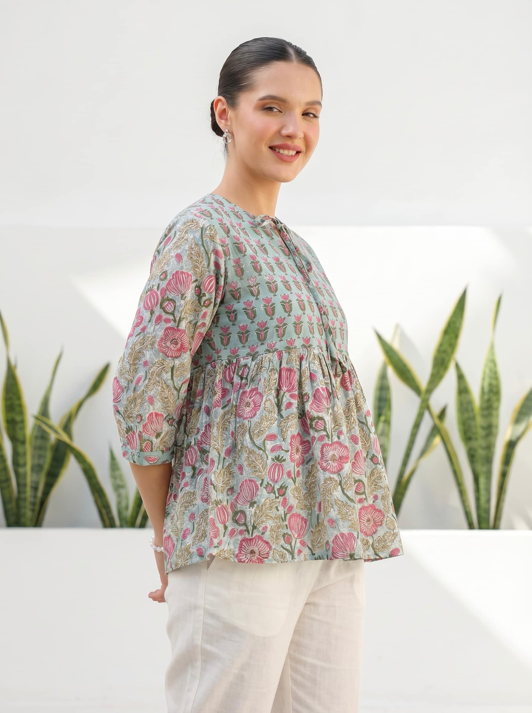 Sage Floral Peplum Top