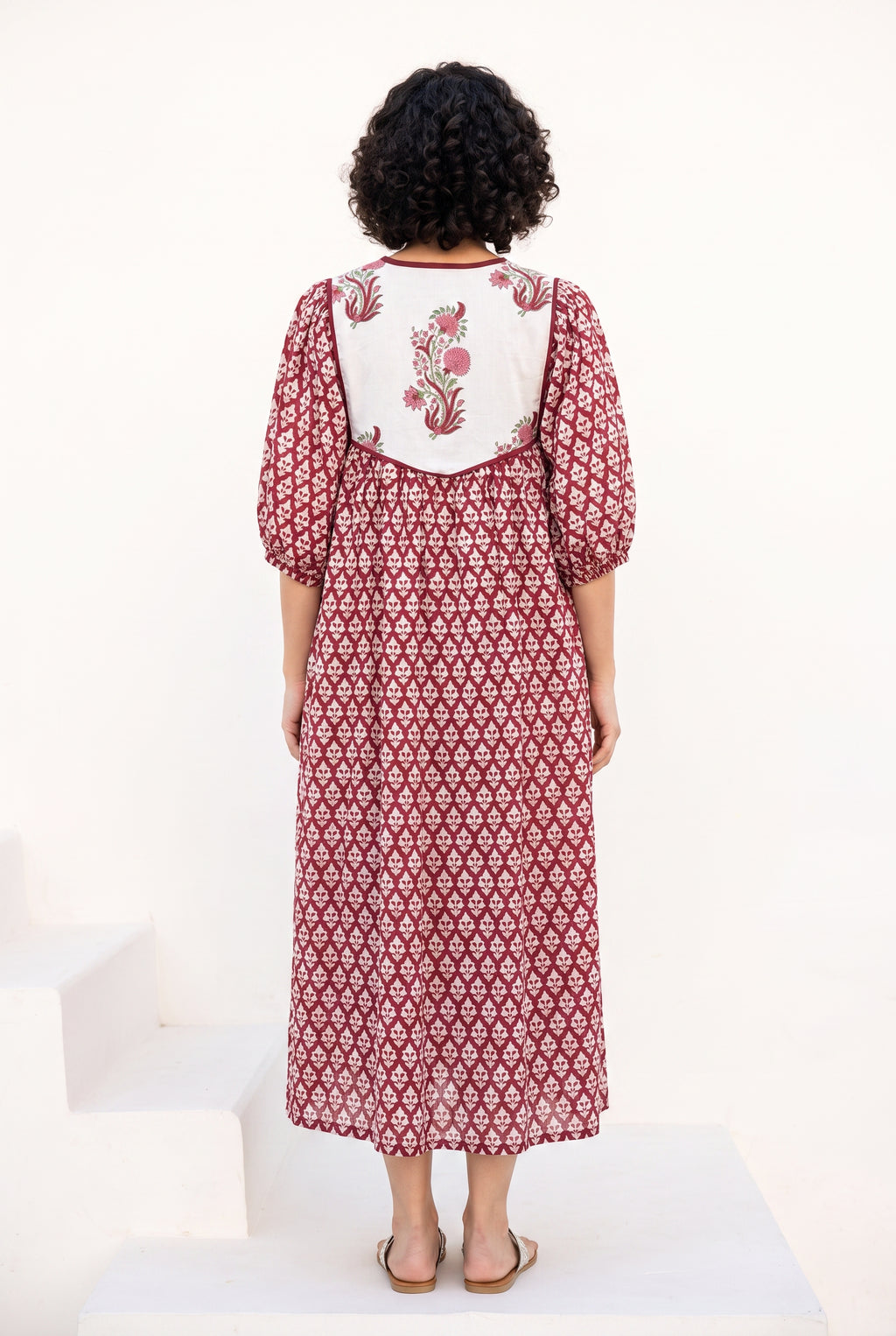 Crimson Garden Cotton Printed Buta Dress