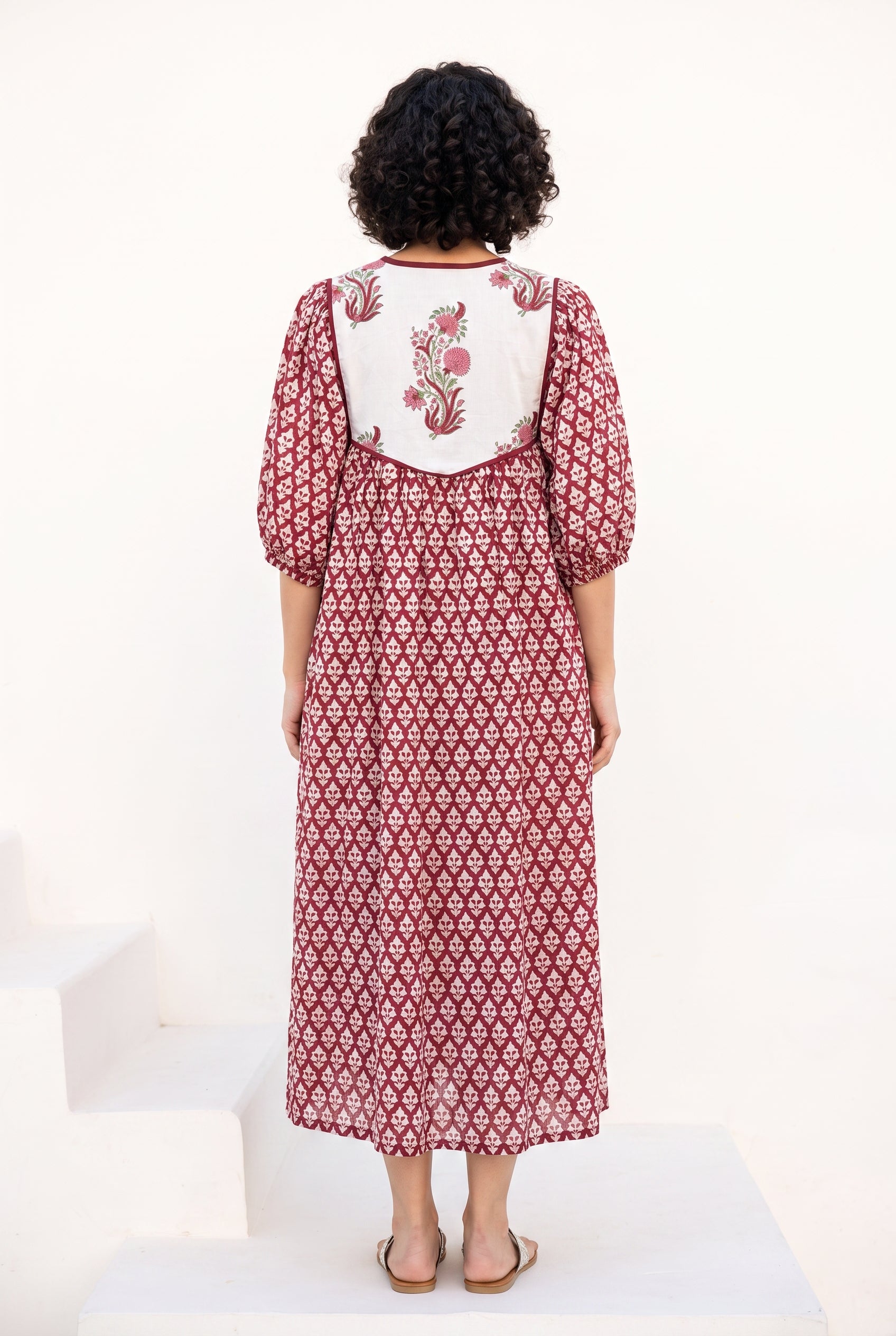 Crimson Garden Cotton Printed Buta Dress