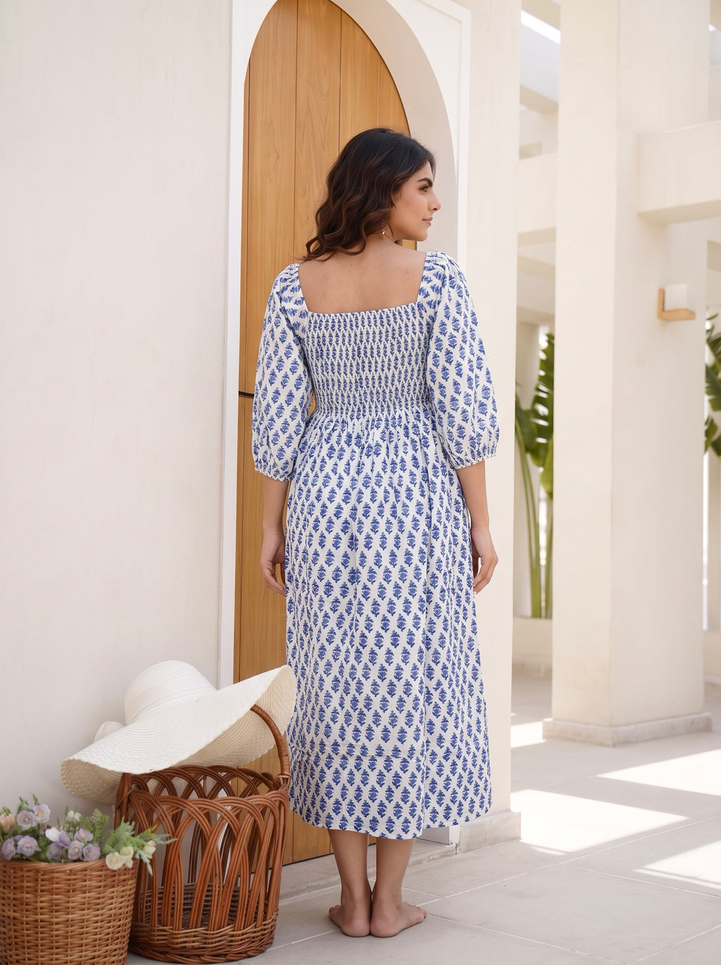 Sapphire Spring Smocked Midi Dress