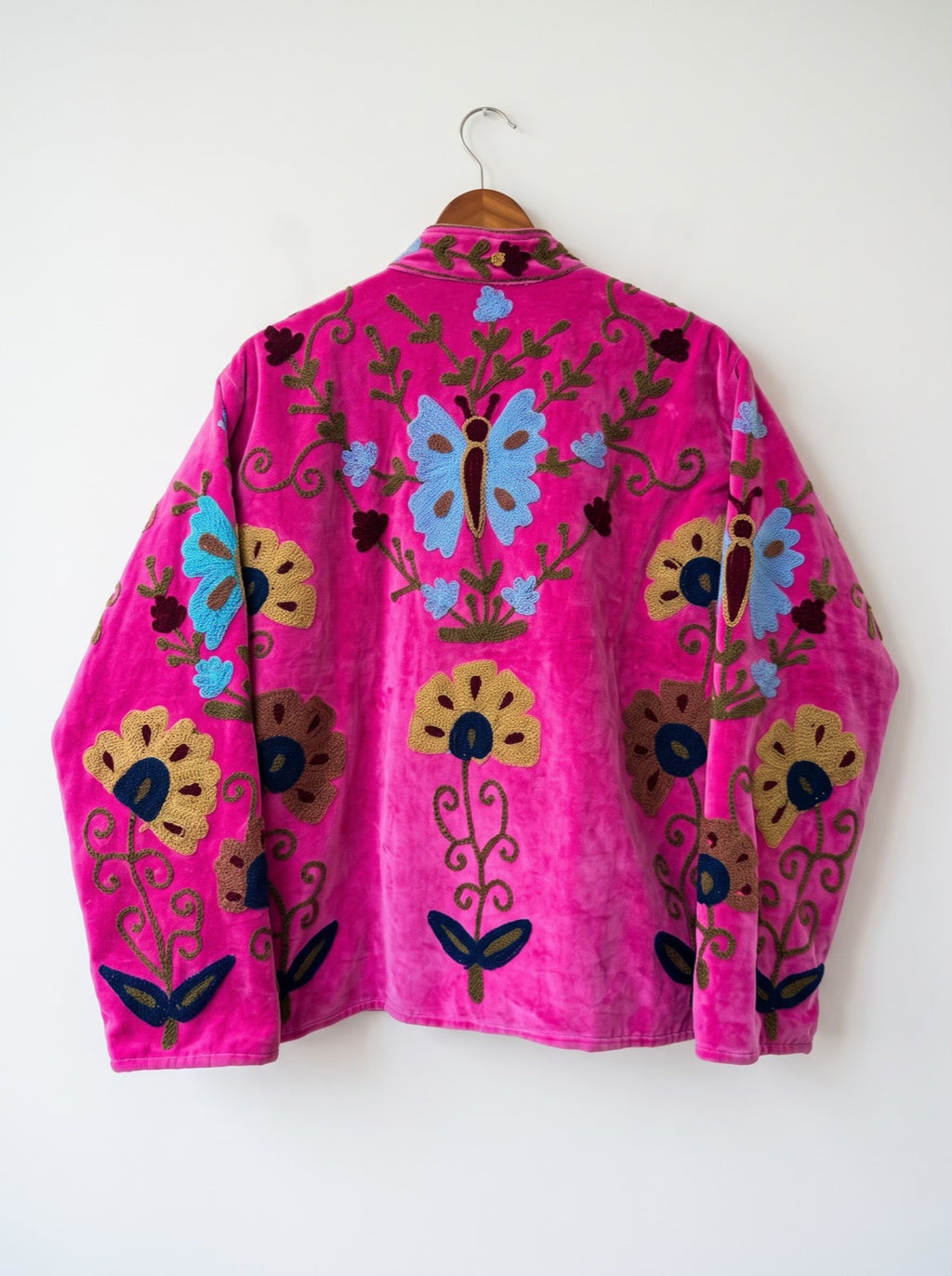 Pink Butterfly Suzani Velvet Jacket