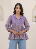 Purple Ethnic Floral Peplum Top