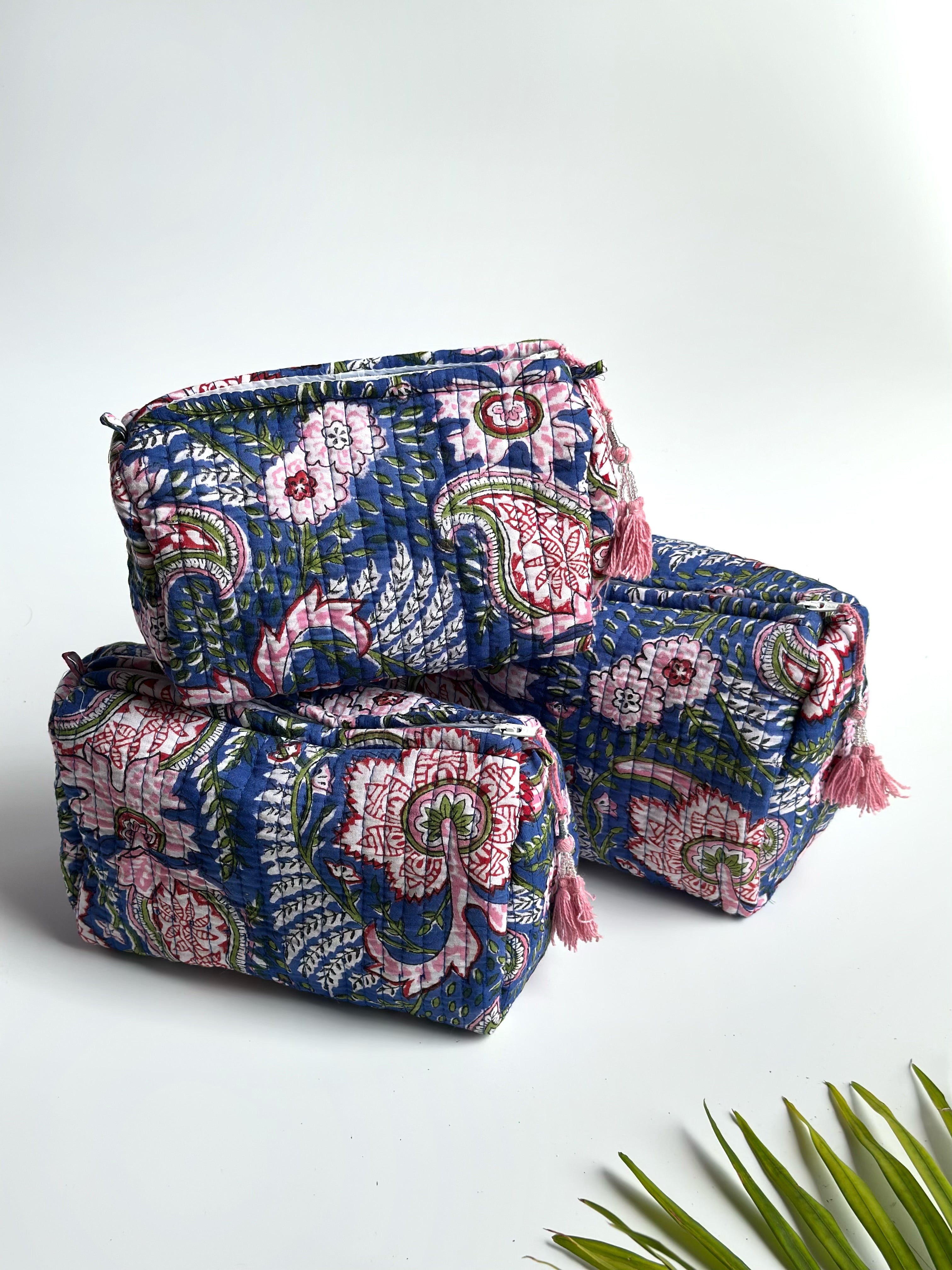 Meadow Garden Quilted Cosmetic Bag Set of 3