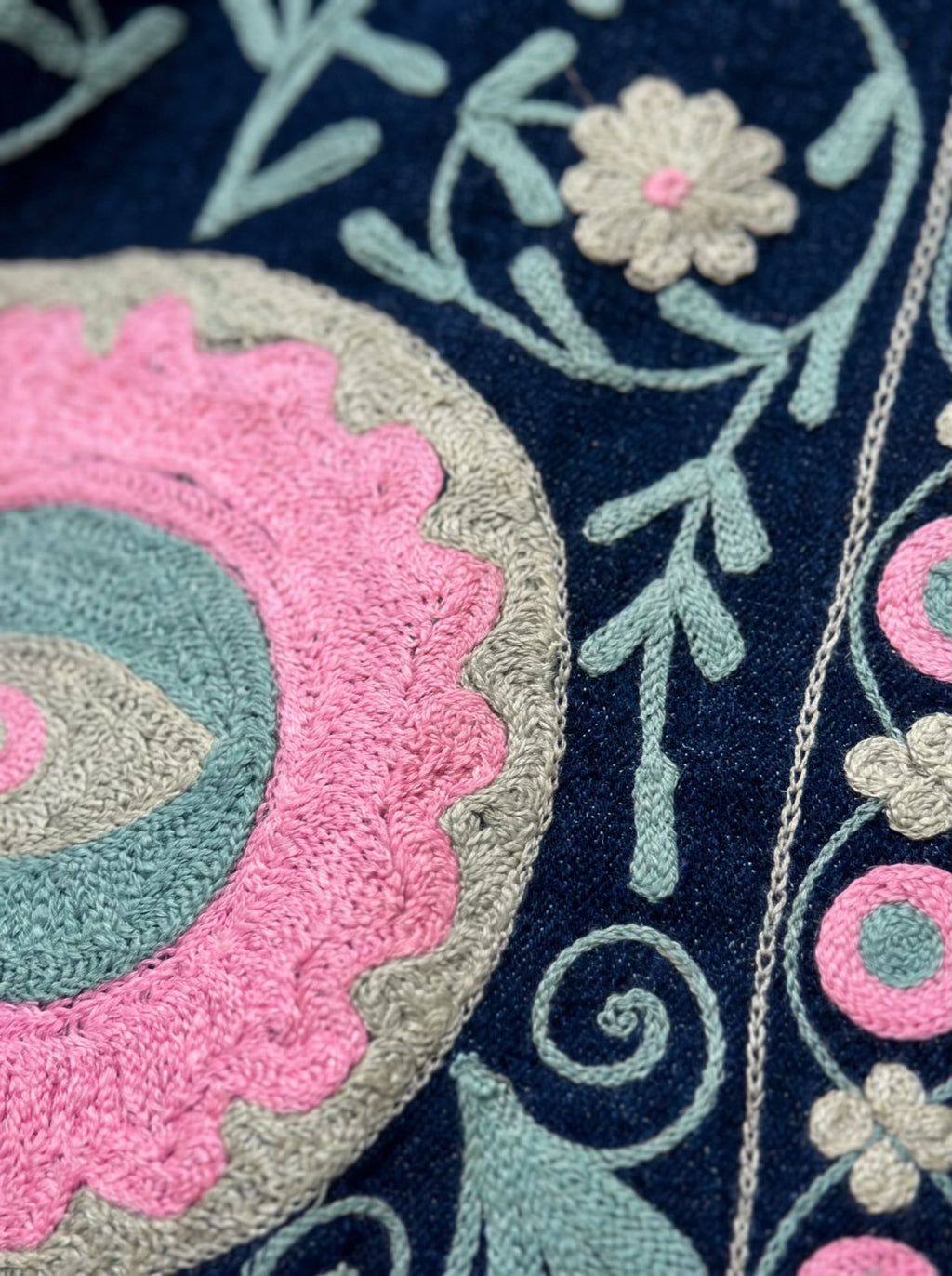 Pink Petal Embroidered Denim Jacket