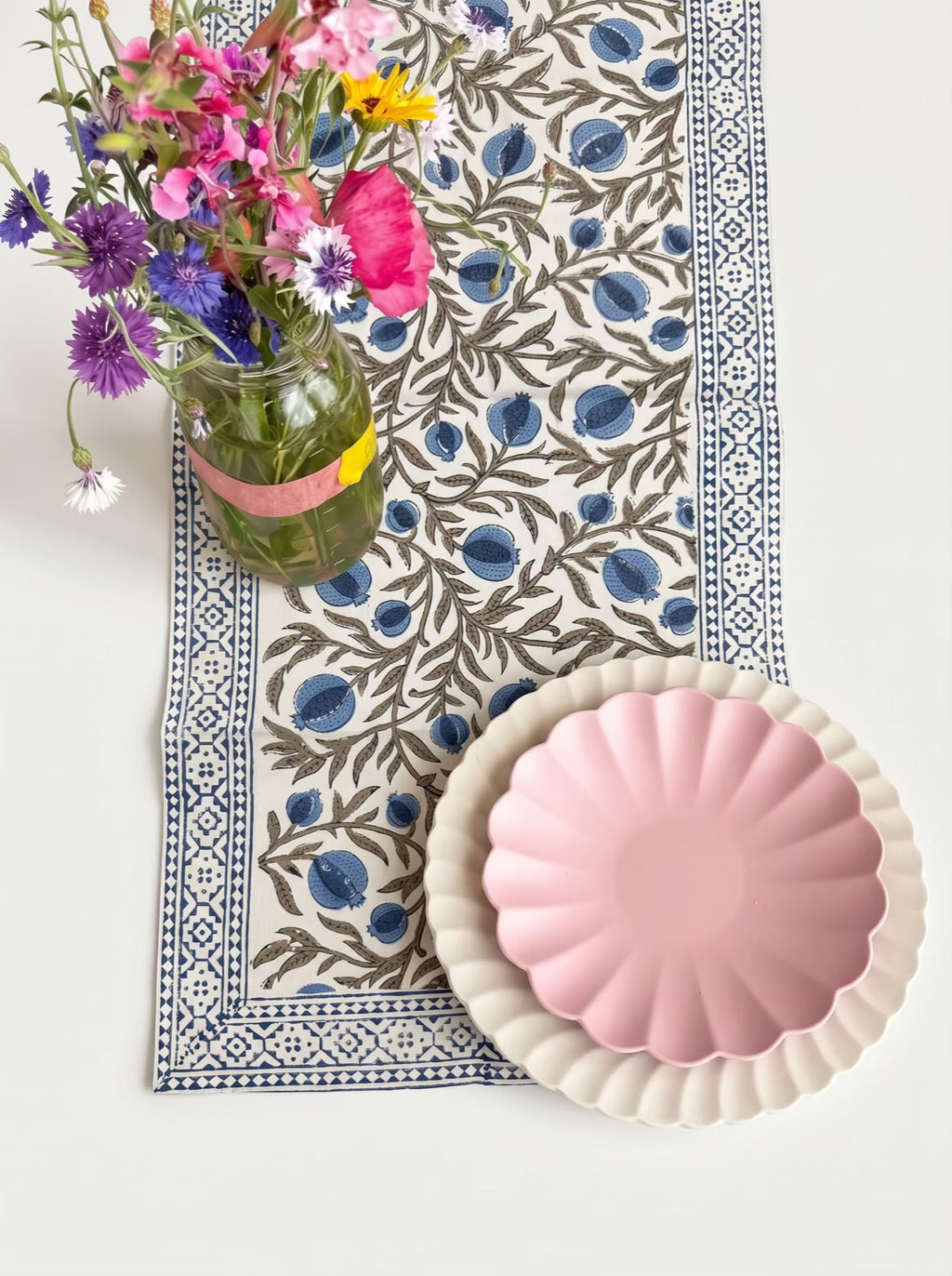 Blue Pomegranate Hand Block Print Table Runner