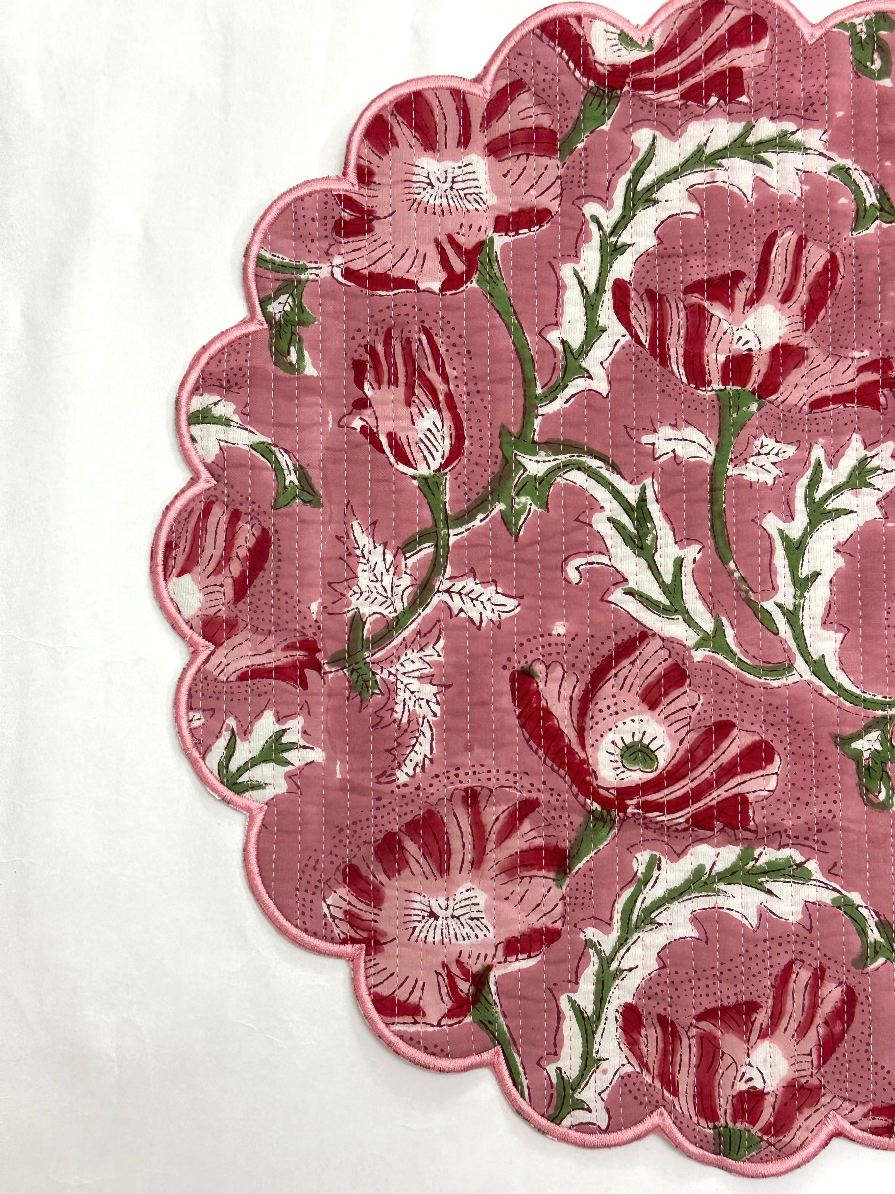 Vintage Rose Pink Floral Round Placemat set of 6