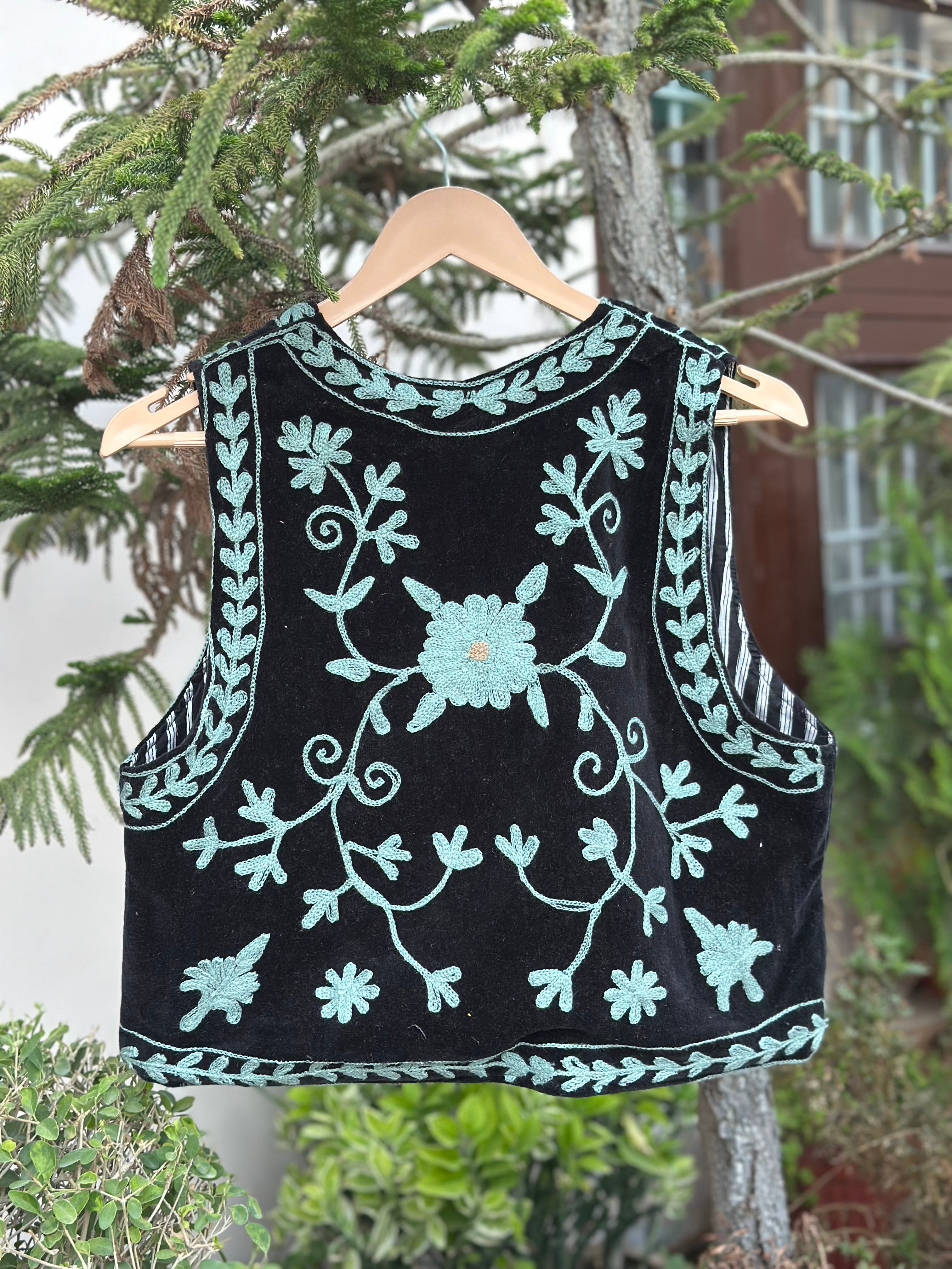 Black Aqua Modern Velvet Vest