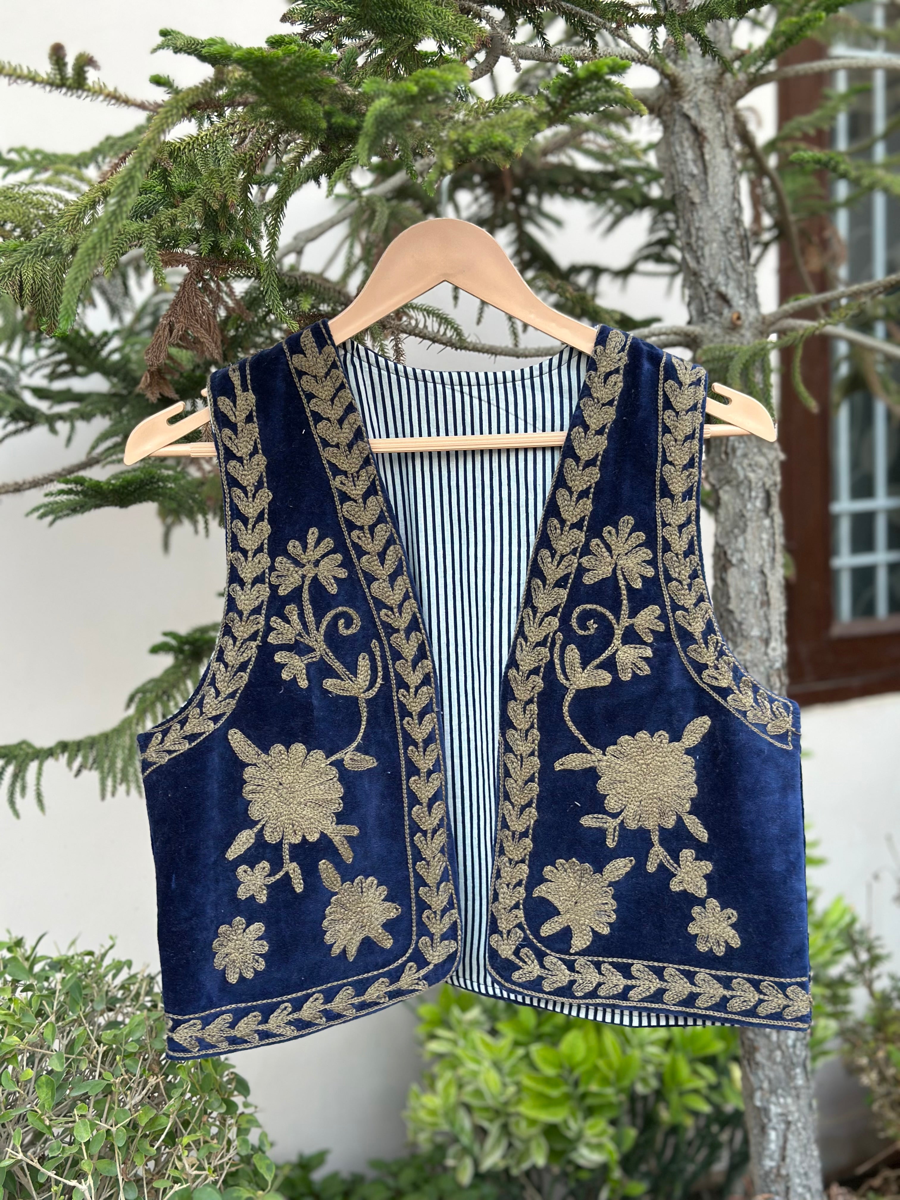 Royal Navy Floral Velvet Vest
