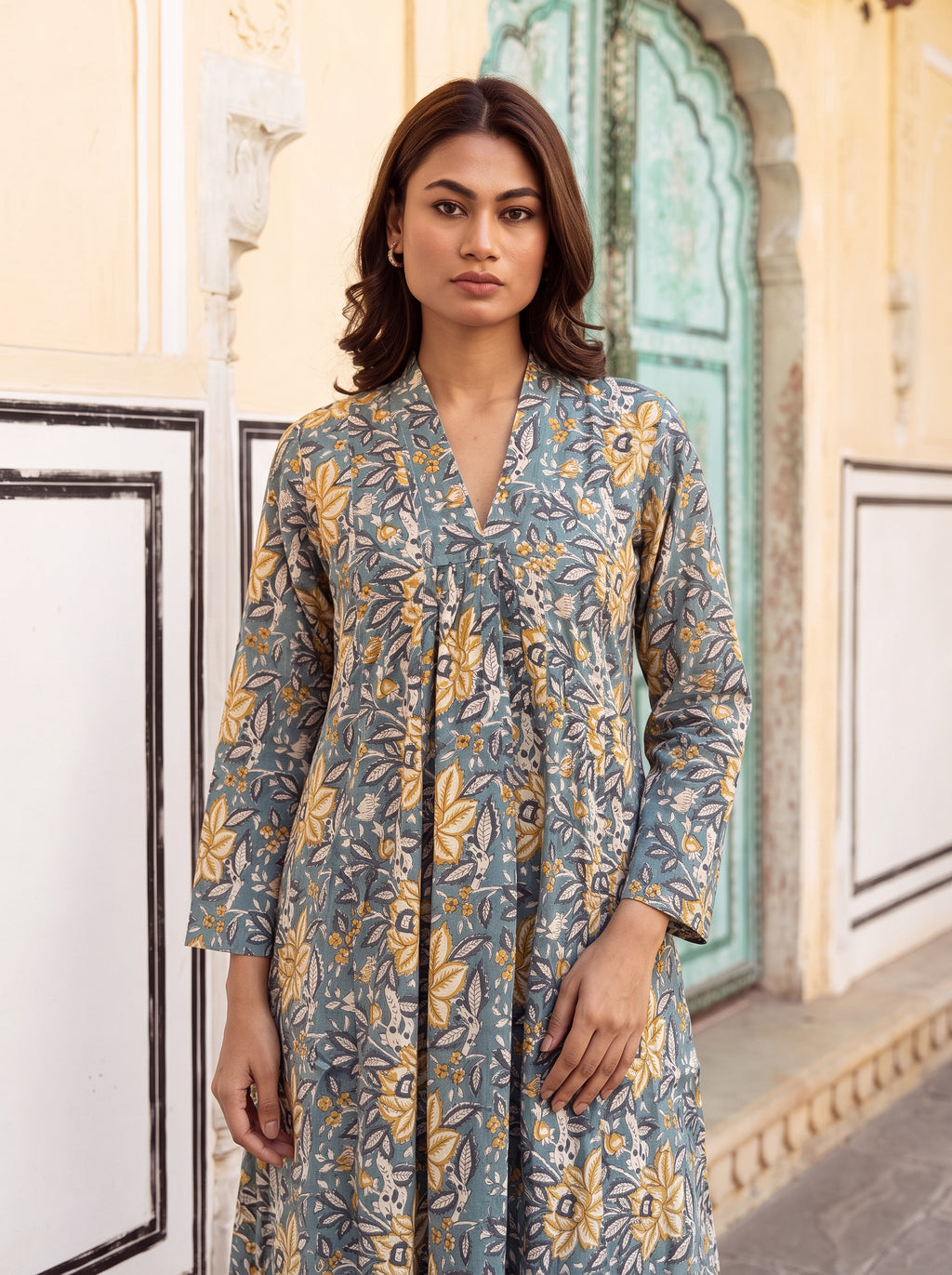 Misty Bloom Flare Midi Dress