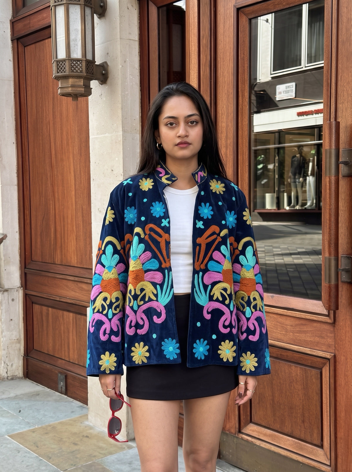 Multicolour Garden Embroidered Velvet Suzani Jacket