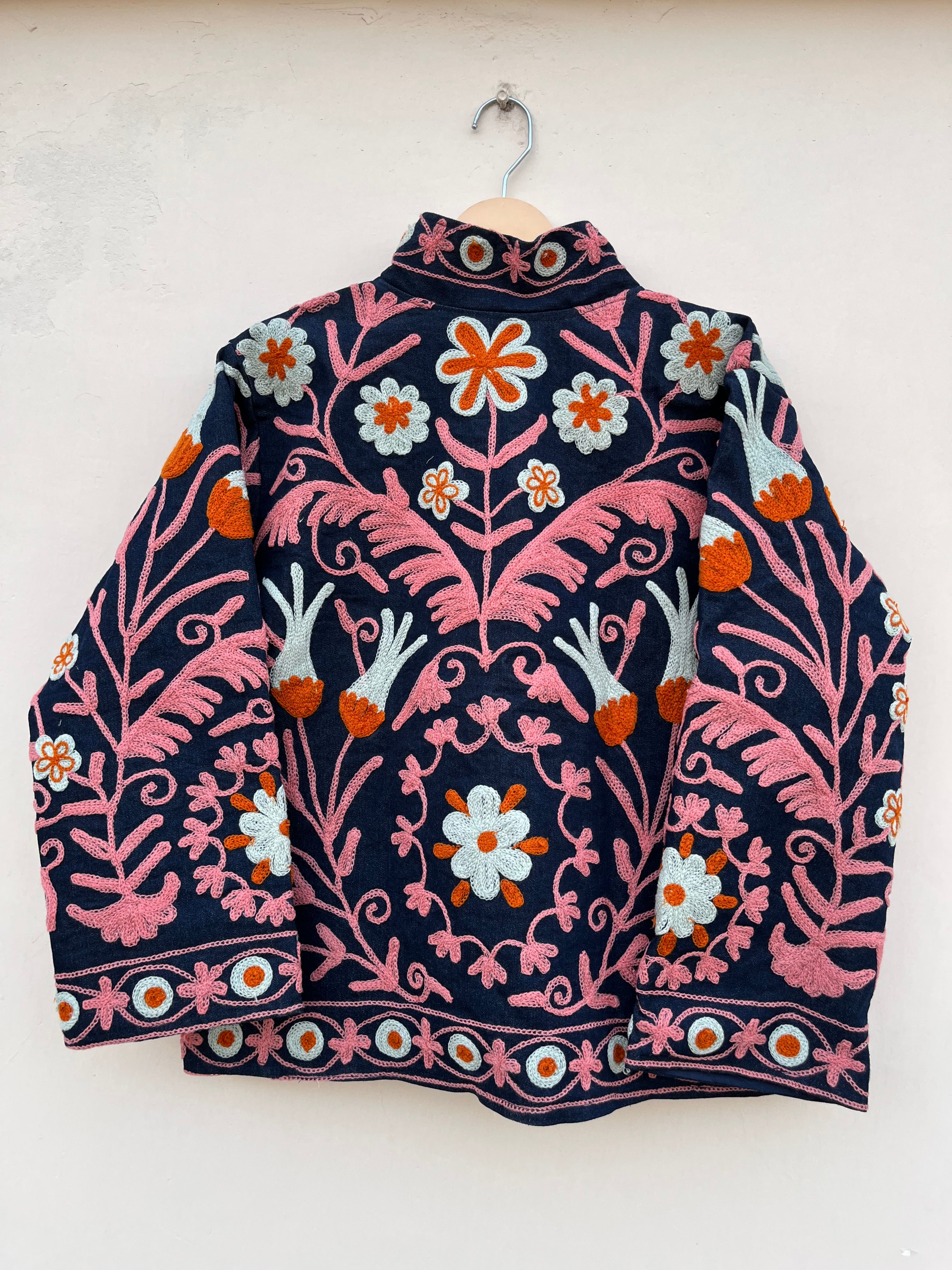 Navy Bloom Suzani Denim Jacket