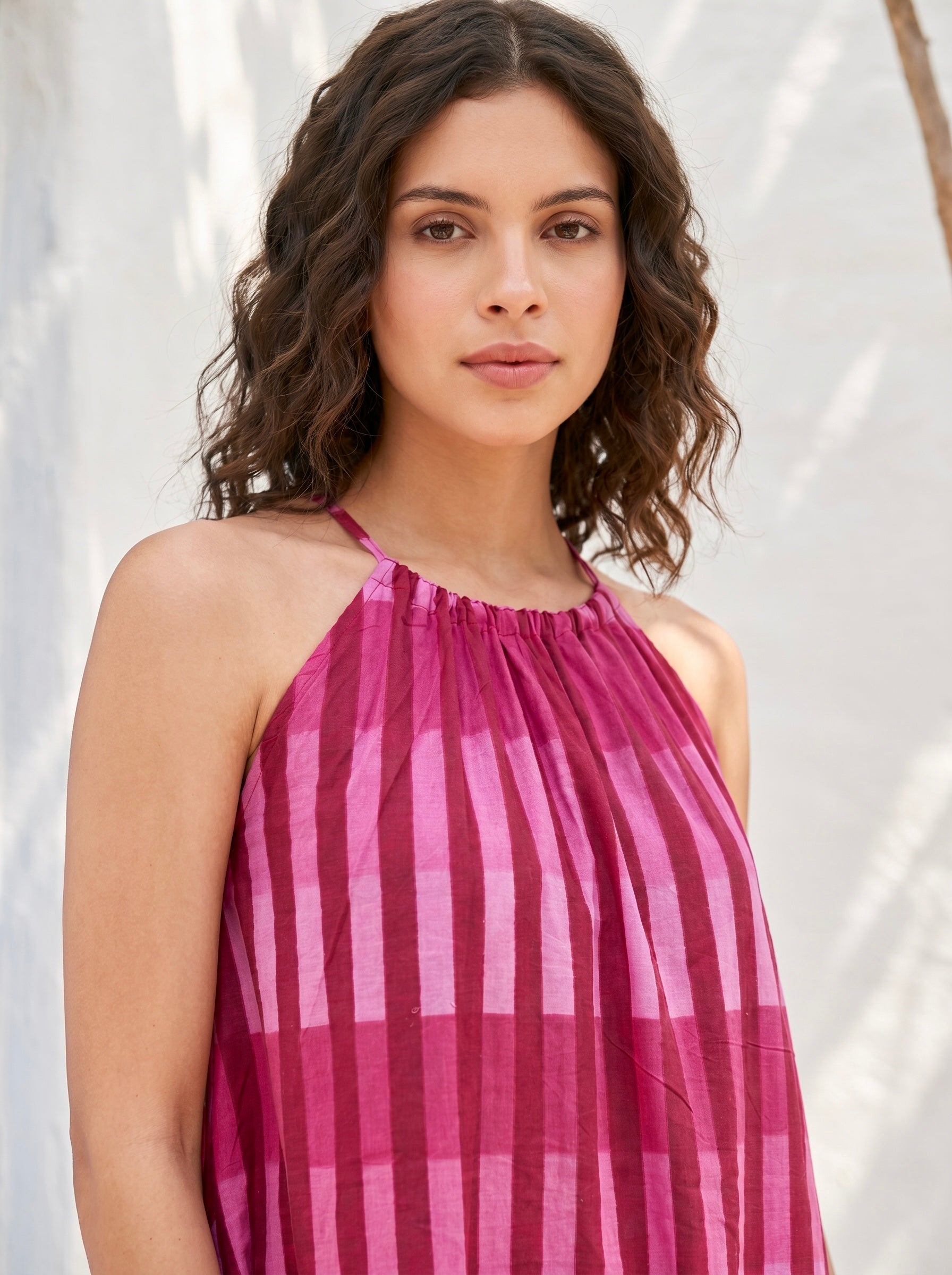 Rosabelle Checked Cotton Halter Maxi Dress