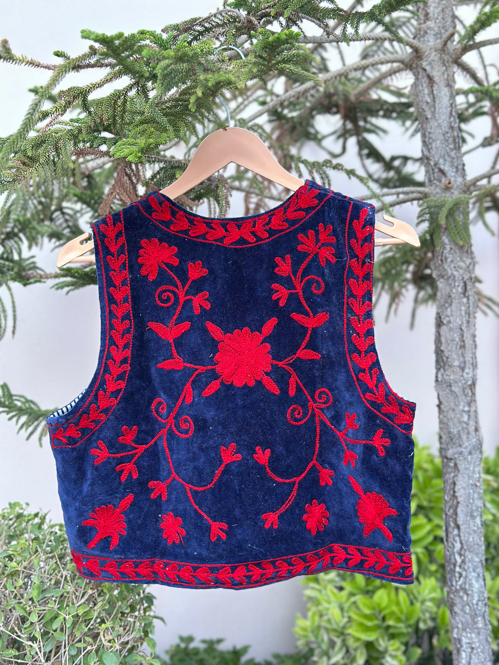 Black & Red Blossom Velvet Vest