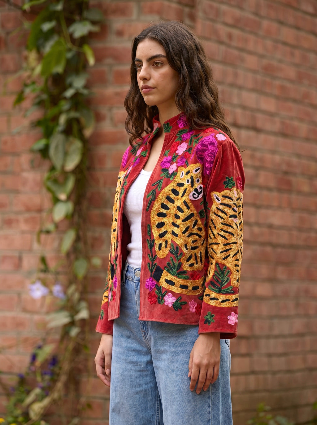 Red Tiger Garden Embroidered Statement Jacket