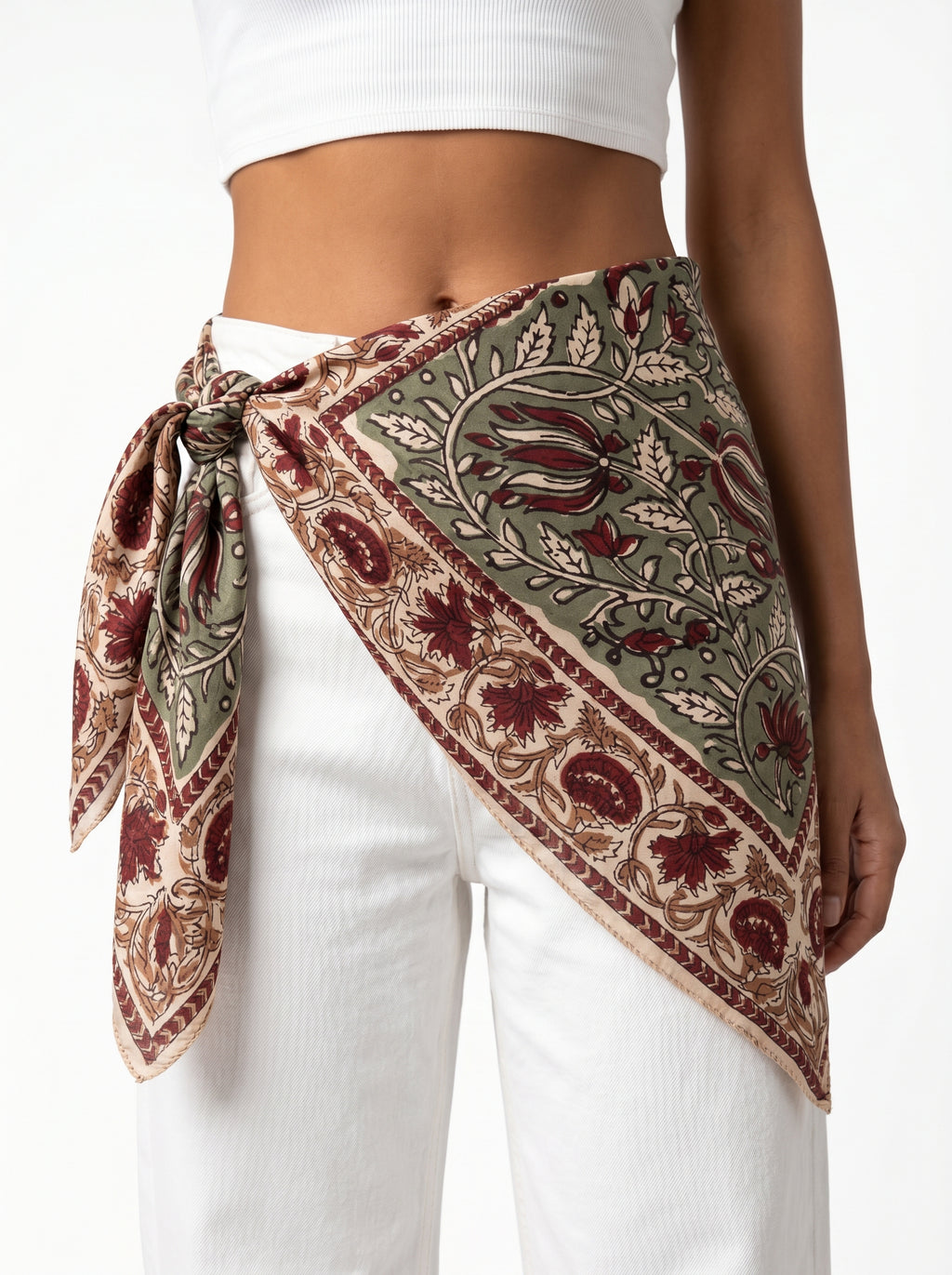 Olive Bloom Printed Cotton Bandana (Pack of 2)