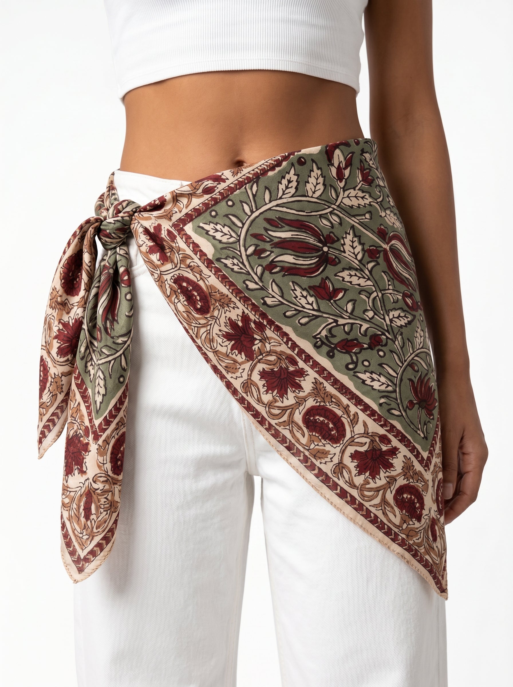 Olive Bloom Printed Cotton Bandana (Pack of 2)