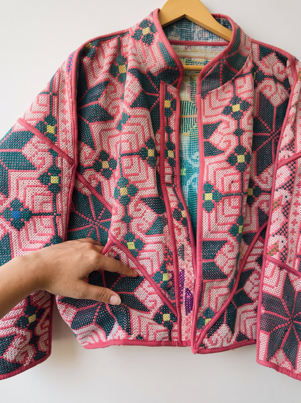 Vintage Rose Mosaic Kantha Bomber Jacket