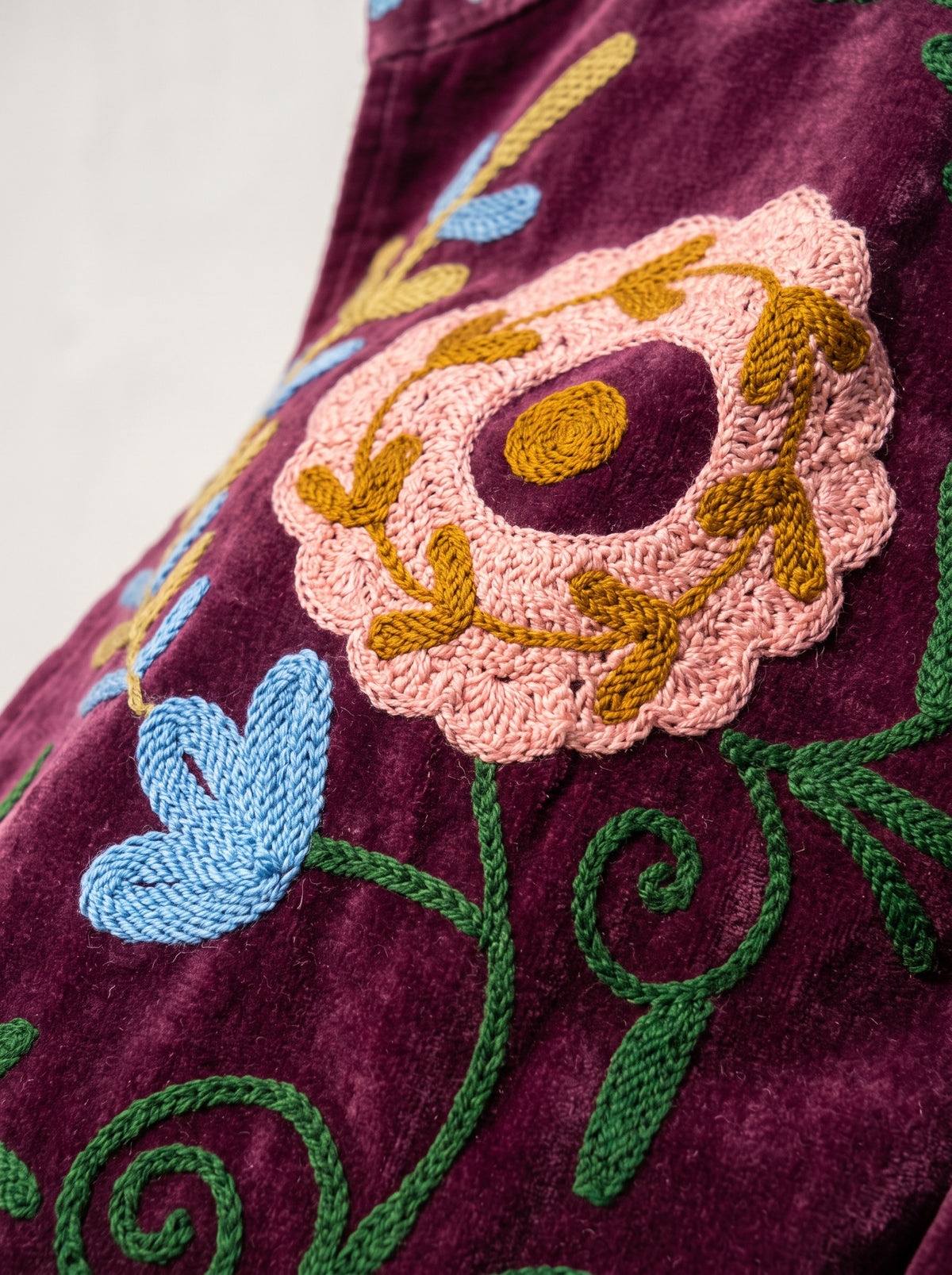 Burgundy Bloom Velvet Suzani Embroidered Jacket