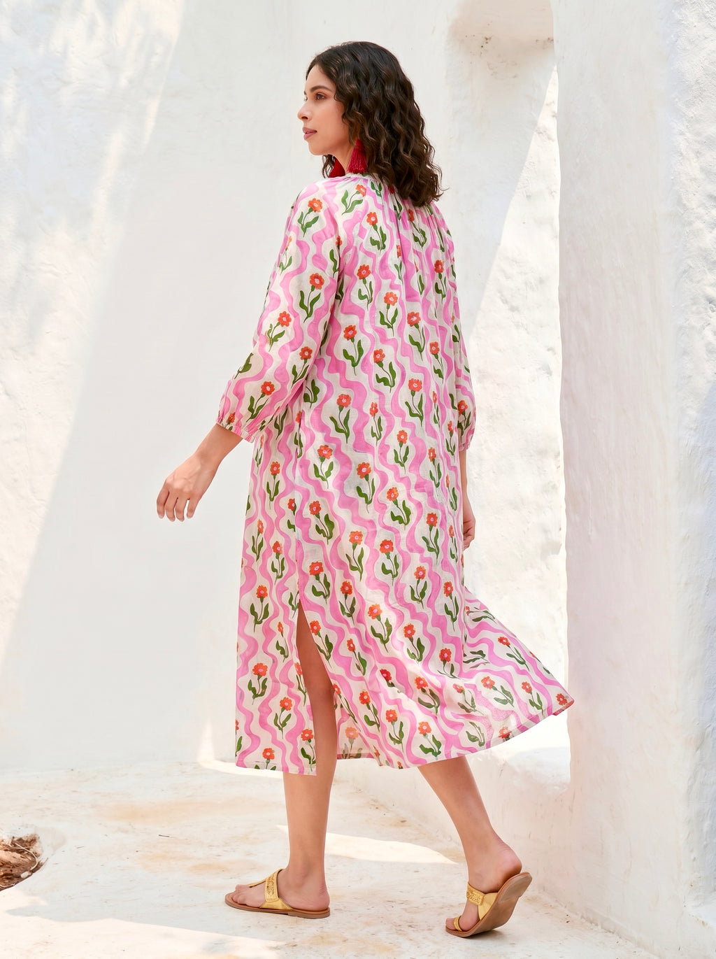 Pink Meadow Cotton Kaftan Dress