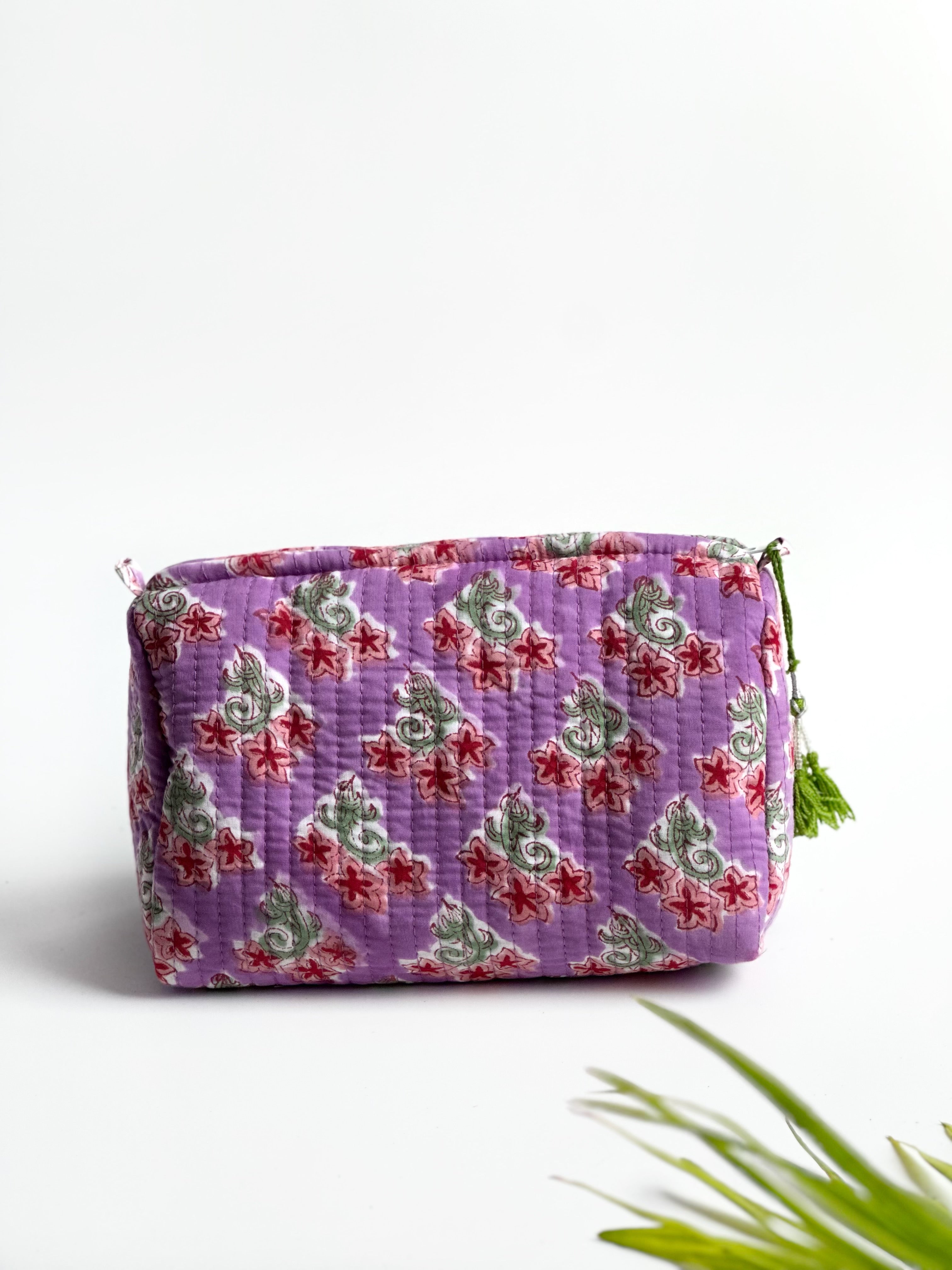 Lavender Meadow Quilted Cosmetic Bag Set of 3