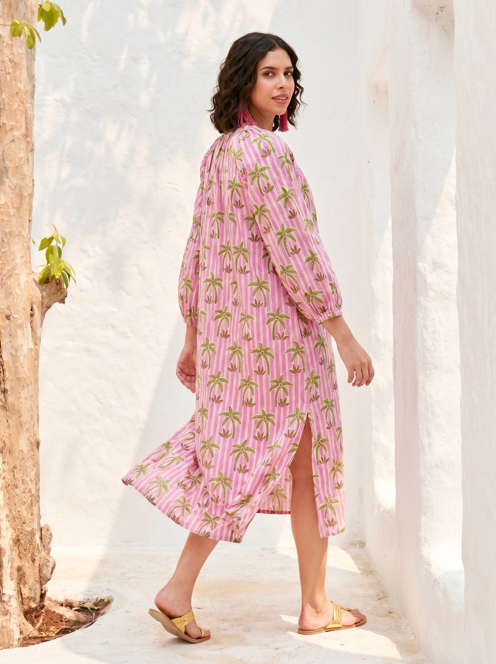 Palm Paradise Pink Cotton Dress