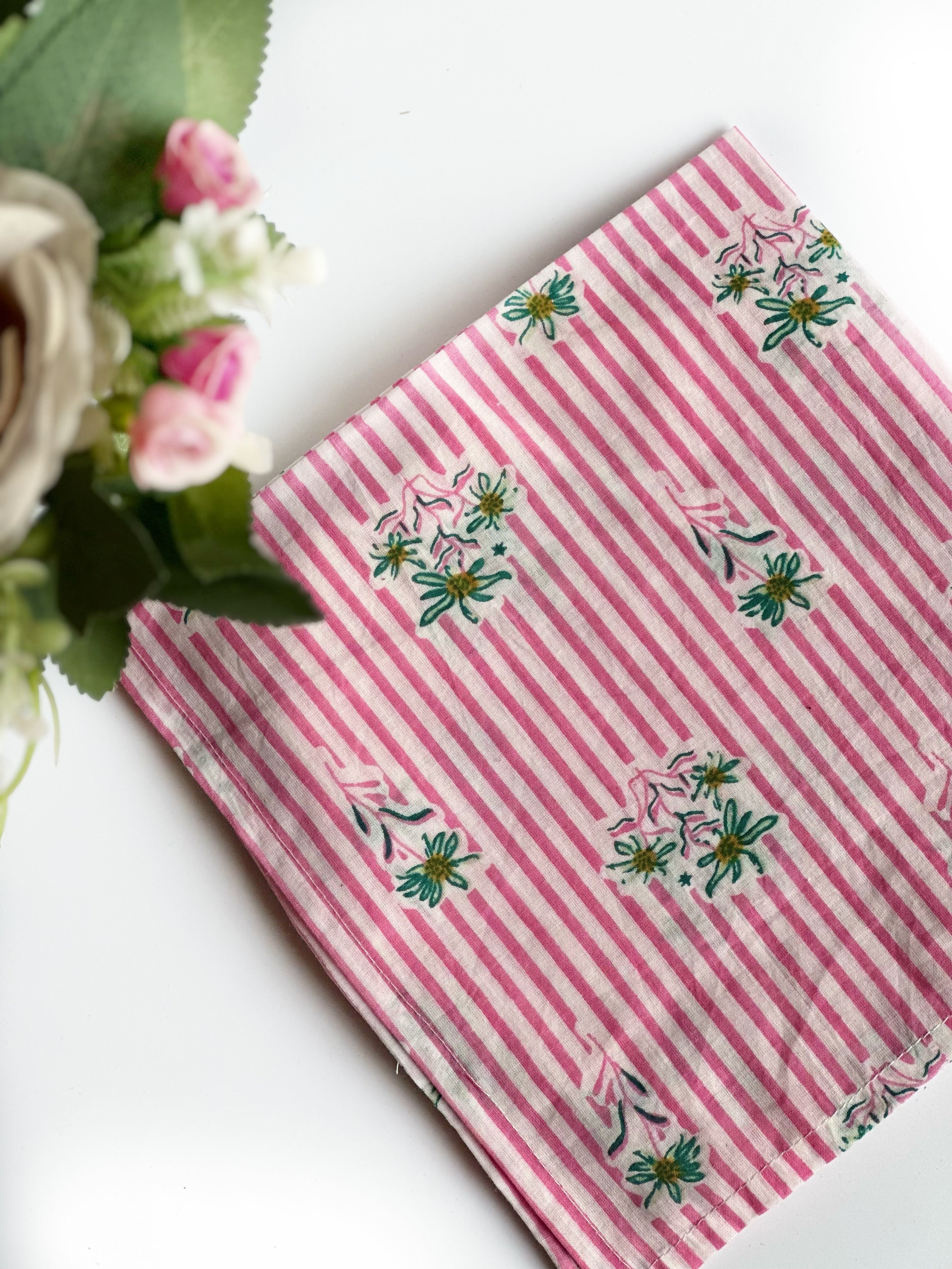 Candy Stripe Blossom Cotton Napkin (Set of 6)