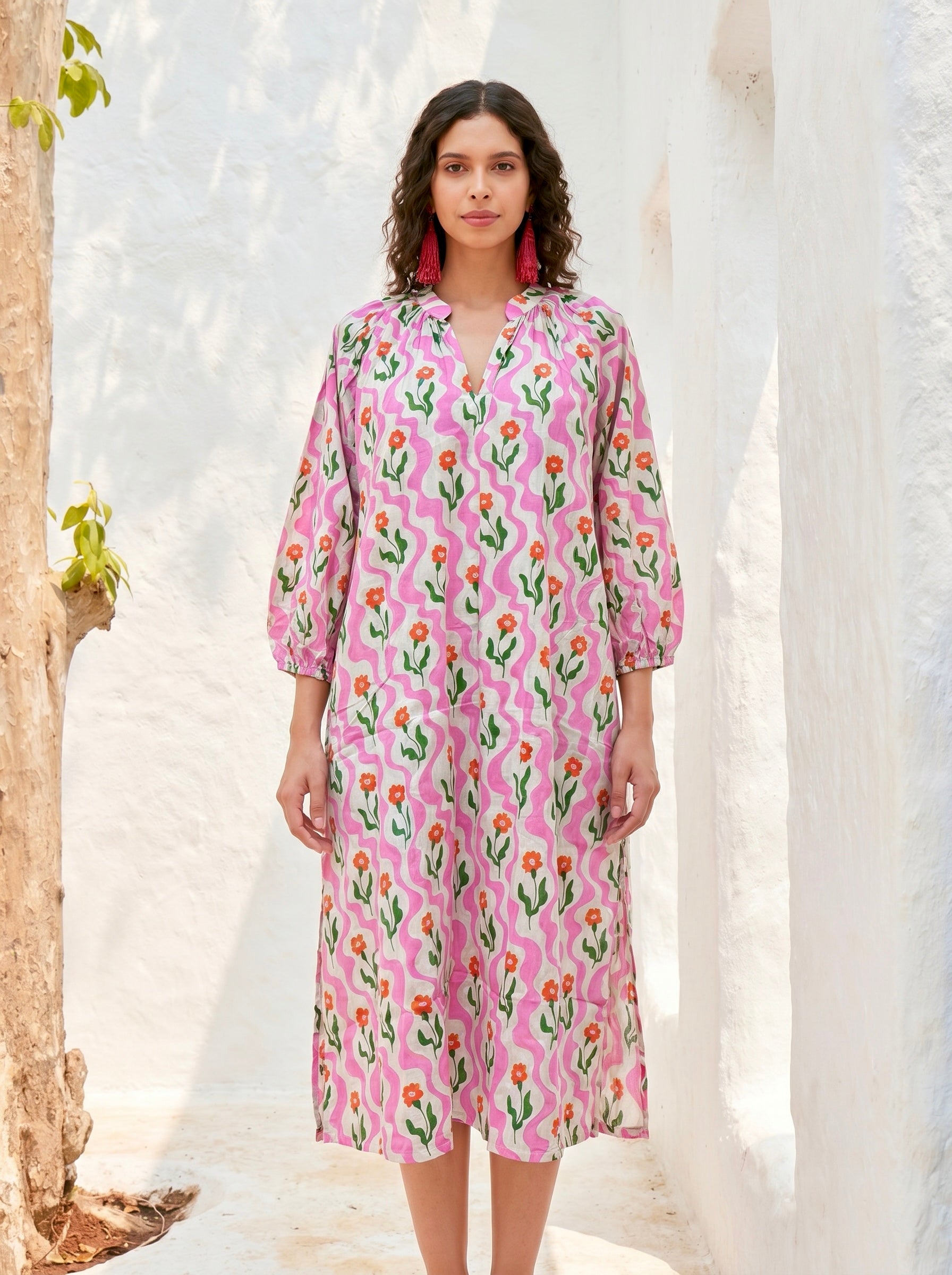 Pink Meadow Cotton Kaftan Dress