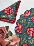 Crimson Bloosom Quilted Placemats & Napkin Set of 6