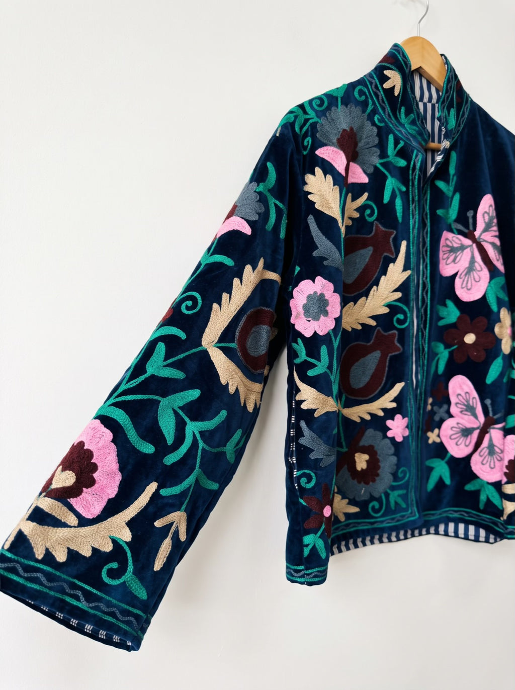 Navy Garden Velvet Embroidered Jacket