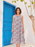 Sky Blue Floral Cotton Midi Dress