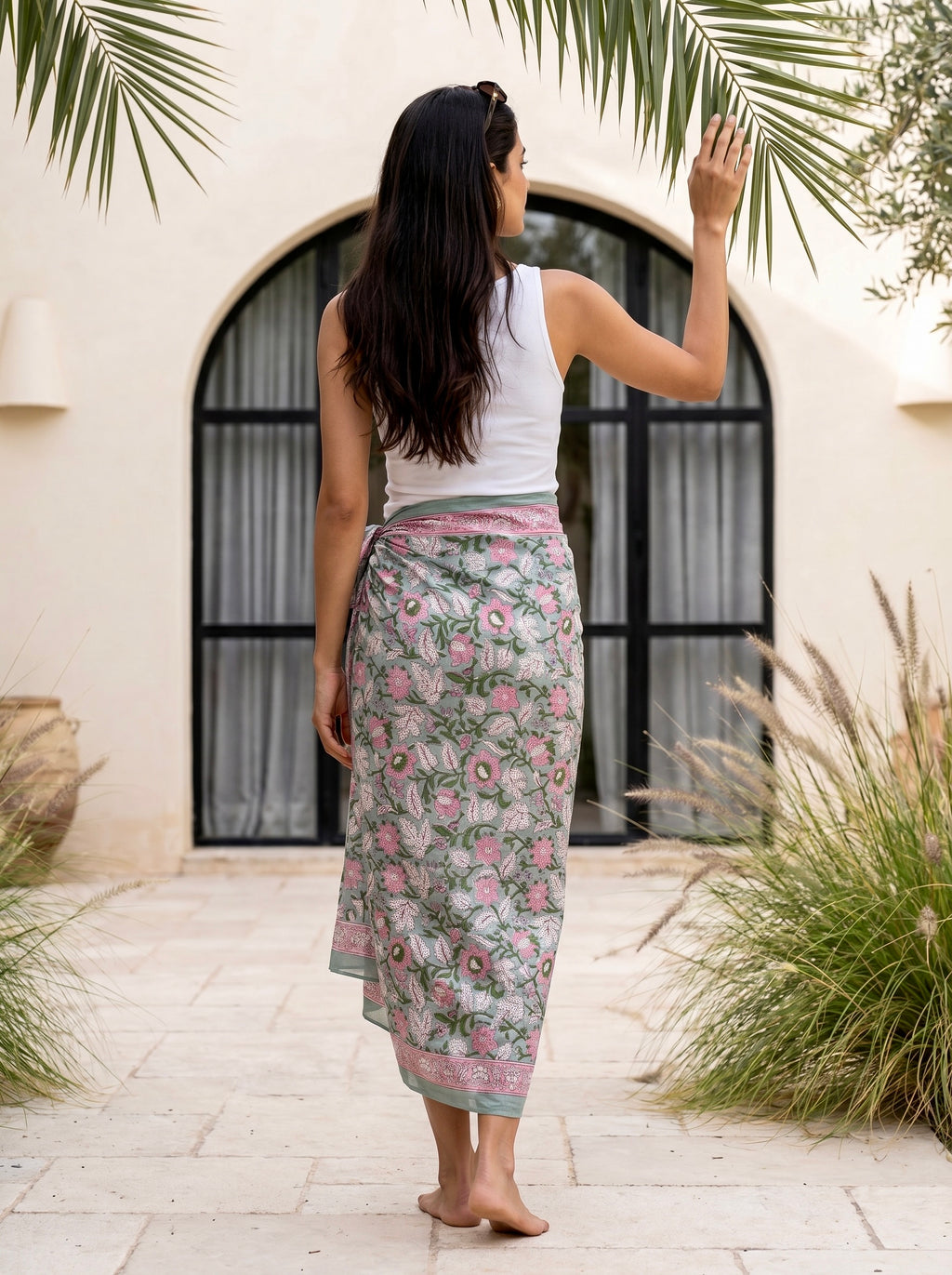 Blush Sage Floral Cotton Sarong