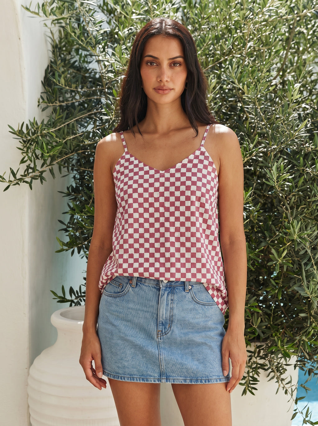 Berry Check Cami Top