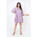 Purple Hand-Block Print Cotton Mini Doi Dress