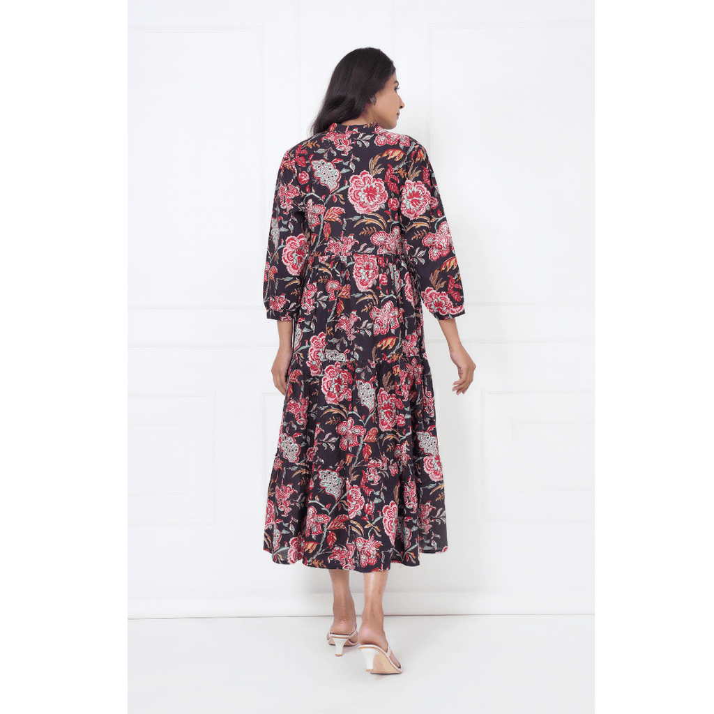 Floral Block Print Cotton Maxi Anokhi Dress