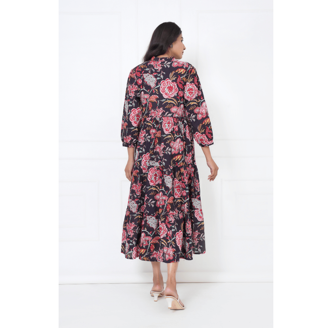 Floral Block Print Cotton Maxi Anokhi Dress