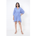 Indigo Bloom Hand-Block Printed Cotton Mini Doi Dress