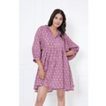 Lavender Hand-Block Print Cotton Mini Doi Dress