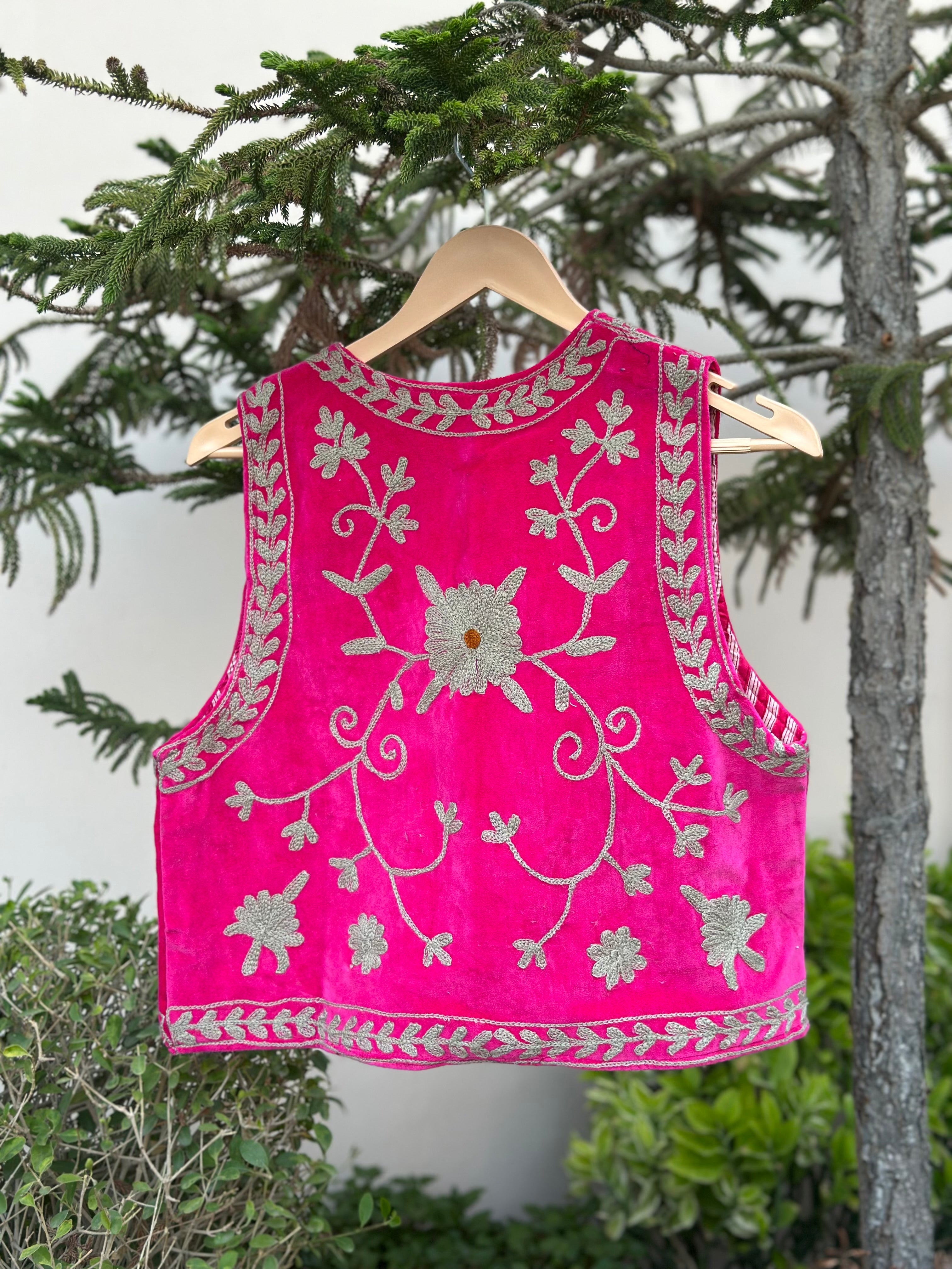 Fuchsia Blossom Statement Velvet Vest