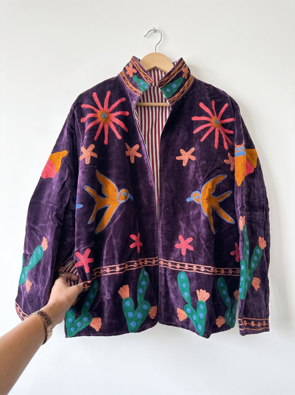 Purple Garden Bird & Floral Suzani Velvet Jacket