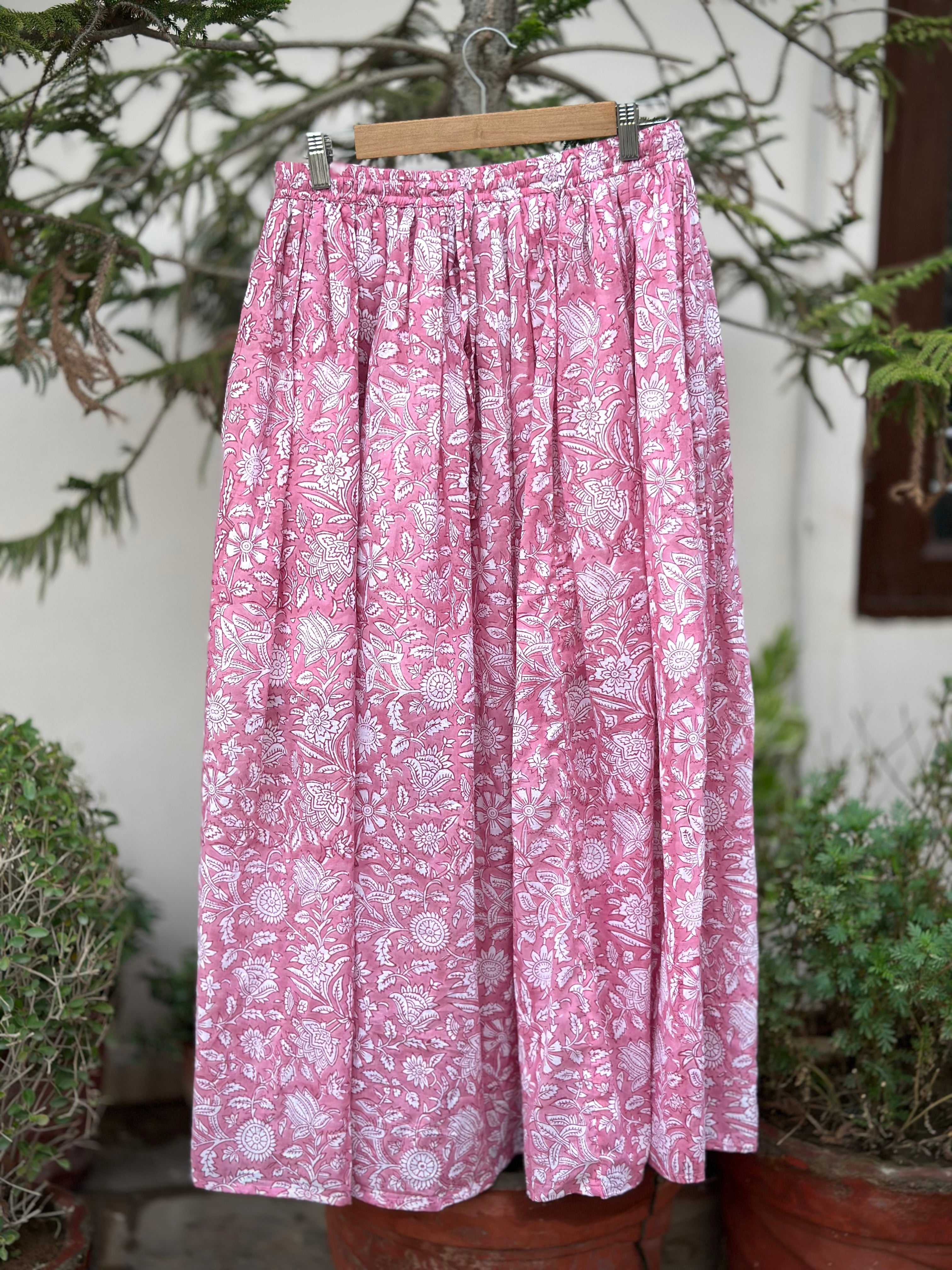 Rose Garden Block Print Maxi Skirt